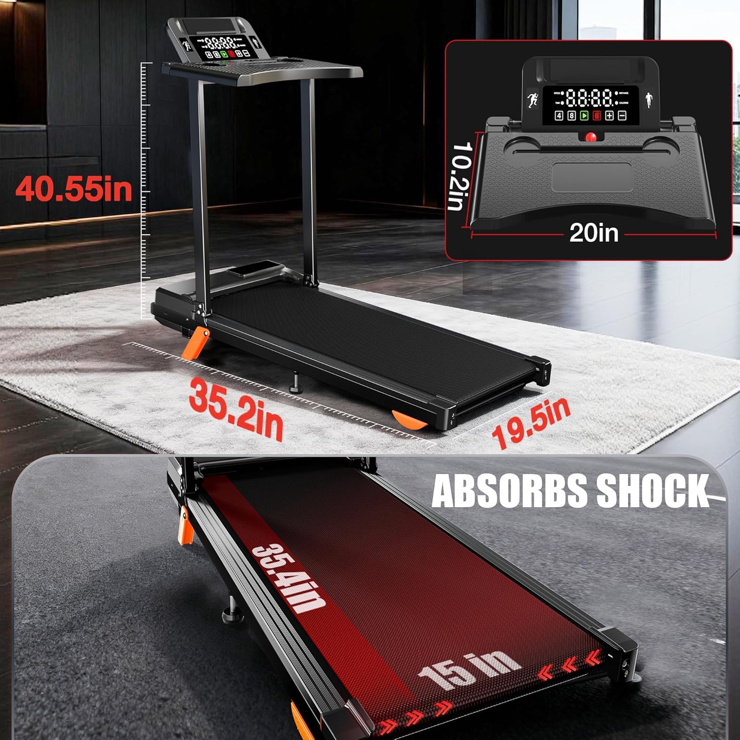 A person walking on the treadmill with the 12% manual incline engaged, showing increased calorie burn compared to 0% incline.