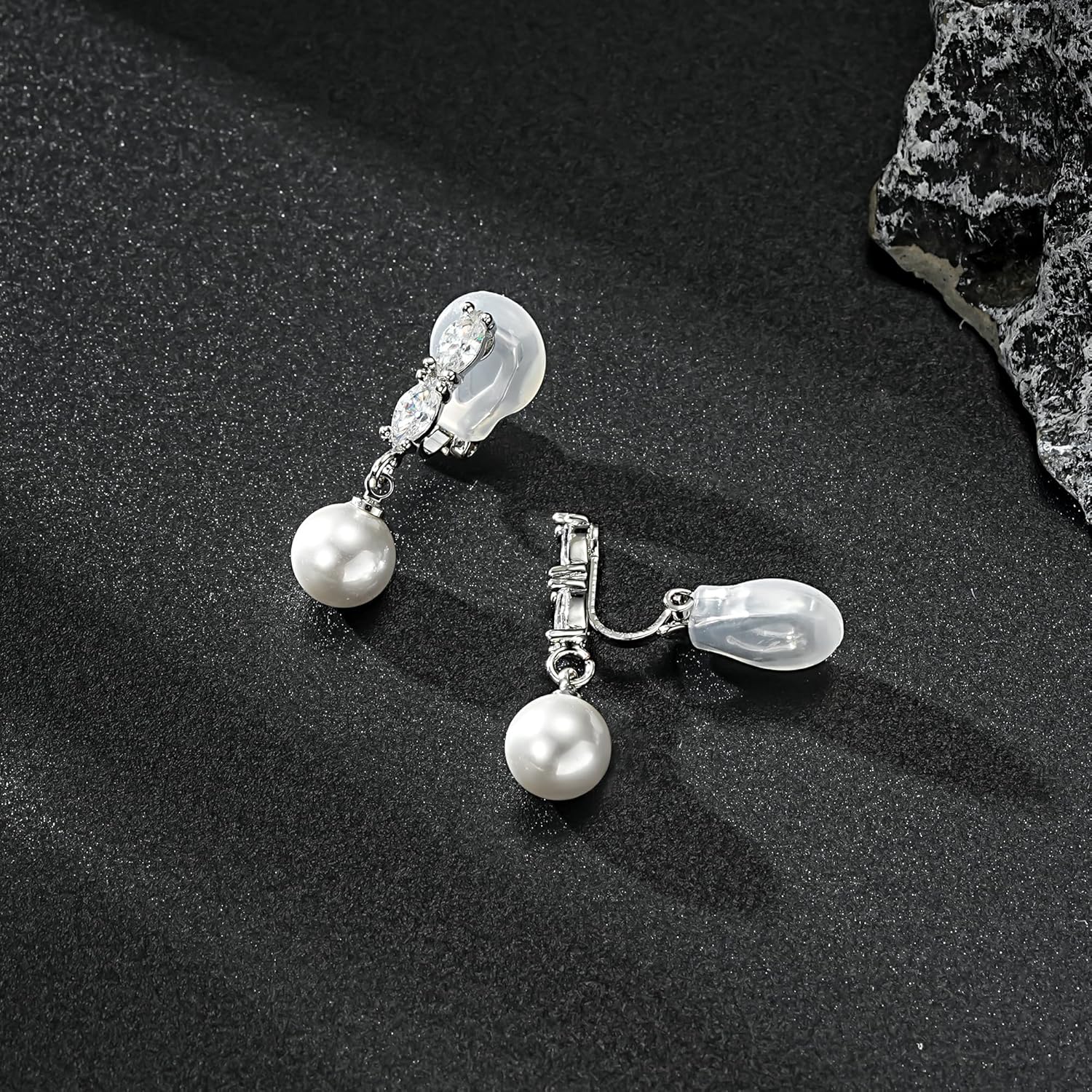 Pearl Clip on Earrings for Women 14K Gold/Silver Plated Pearl Earrings Cubic Zirconia Non Pierced Earrings for Women Jewelry Gifts Wedding Party Fashion Trendy Jewelry Gifts - Image 4