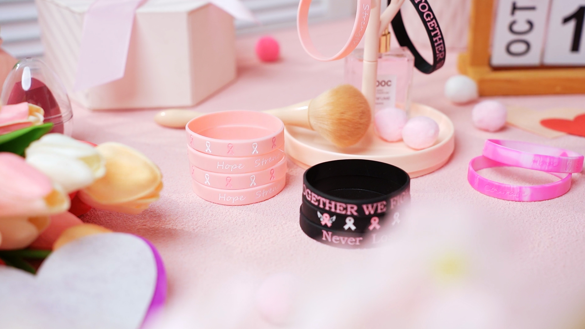 Bracelets Silicone Ruban Rose - Soutien Cancer Du Sein - Lot De Bracelets Espoir Force Courage - Octobre Rose - 3