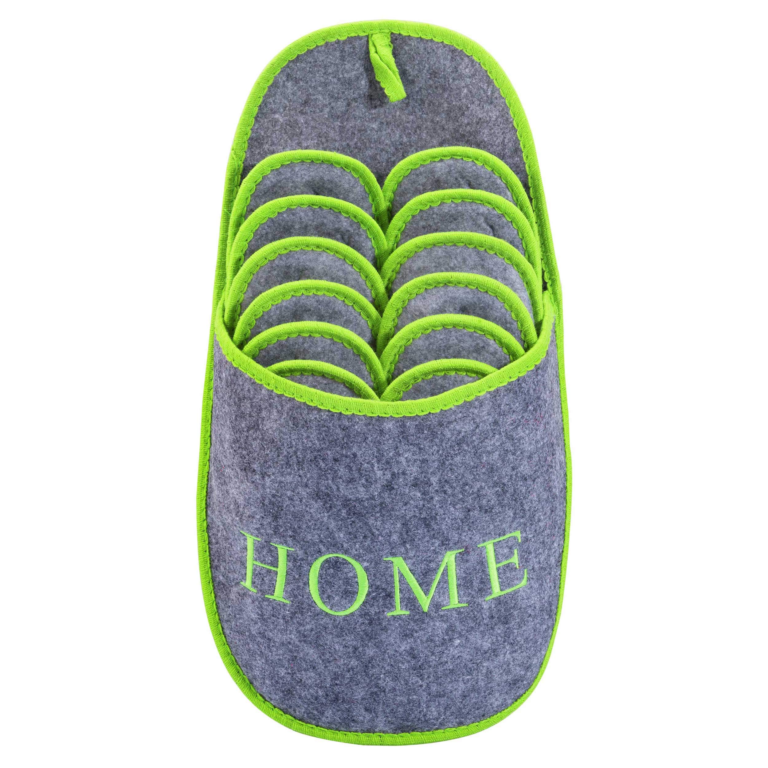 ONVAYA Pantoufles antidérapantes pour invités | lot de 6 | Pantoufle en feutre | Home gris-vert