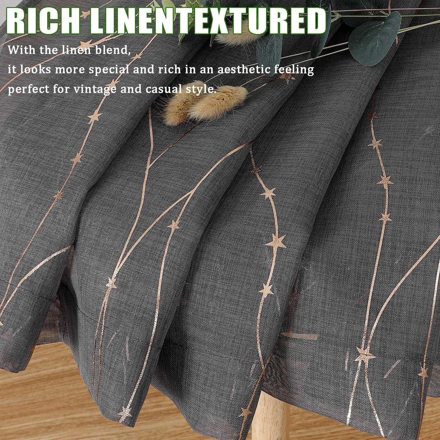 2 SMILE WEAVER Grey Sheer Curtains 84 Inch Long for Living Room,Privacy & Light Filtering Semi Sheer Curtain with Star Print Design,Lightweight Voile Transparent Bedroom Window Drapes,2 Panels