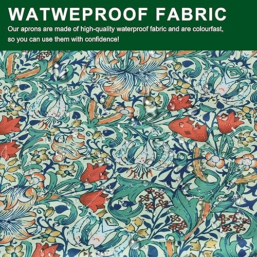 Miniatura 5 de Paquete de 3 delantales florales impermeables para mujer, correa ajustable con bolsillo, multiusos para cocina, arte, jardín