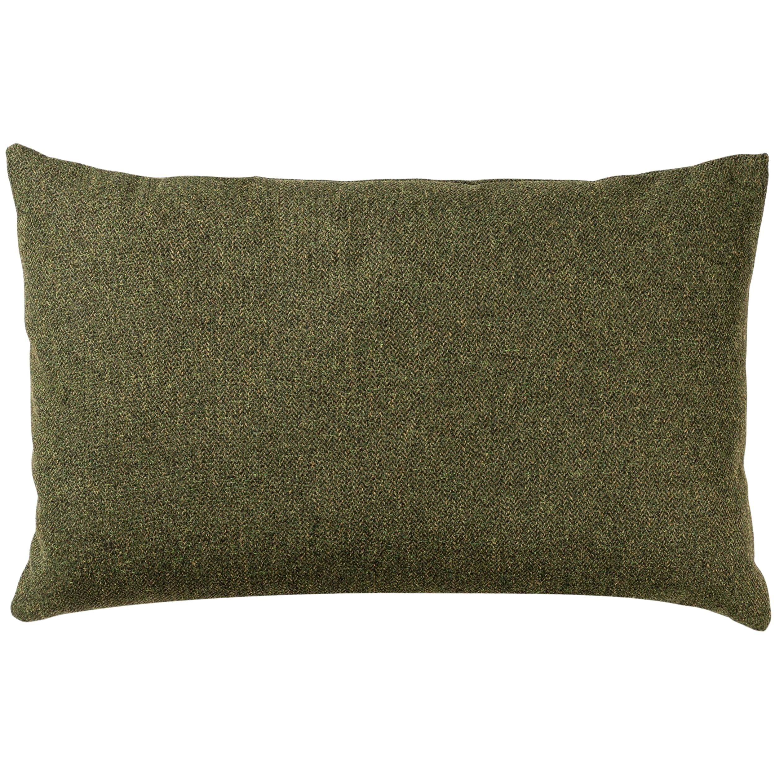 Linen Loft Green Classic Herringbone Tweed Xl Rectangular Cushion In Vintage British Racing Traditional Check Design. 23X15 Xl Cushion Cover