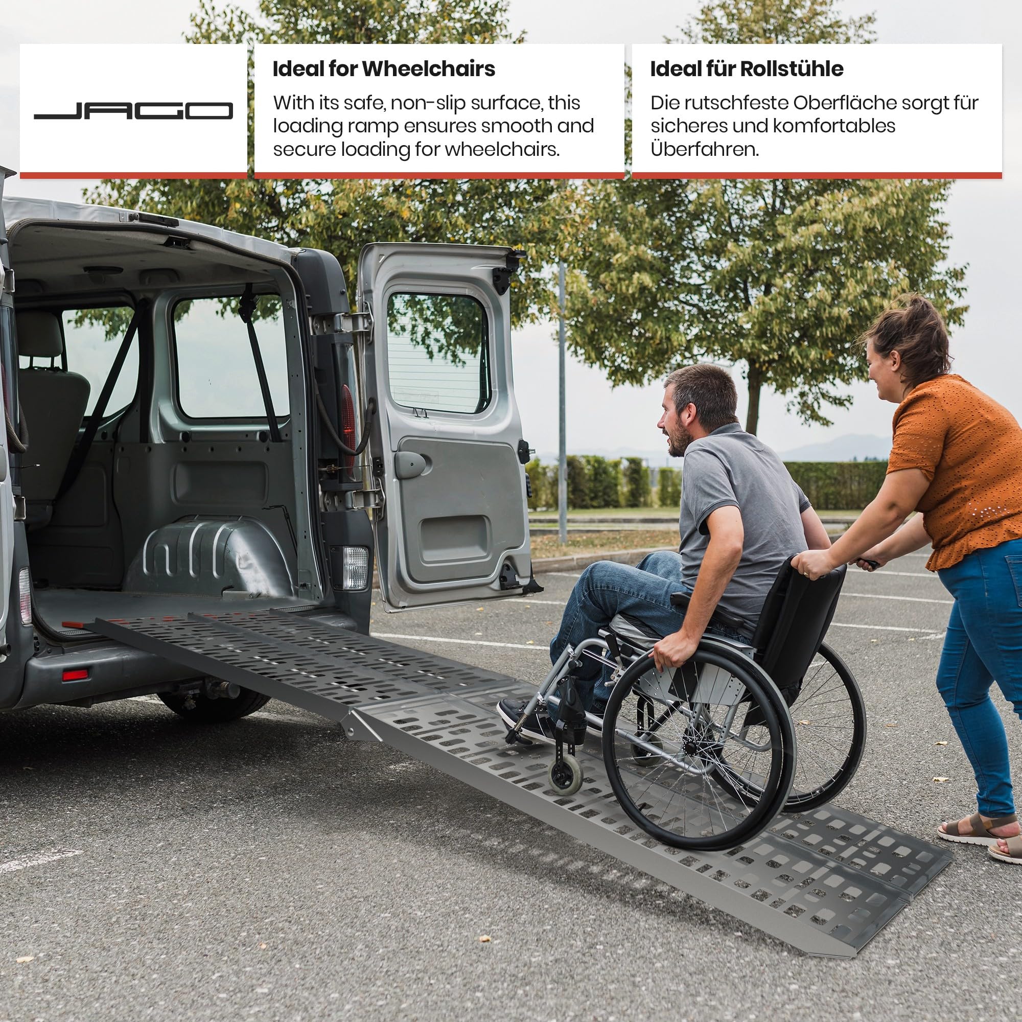 Jago® Rampa di Carico - Set da 1 o 2, Pieghevole, in Alluminio, Carico Massimo 340kg, 227x30 cm, Portatile - Accesso per Moto, Scooter, Quad, Trattorino, Furgone, Carrello (1 Rampa)
