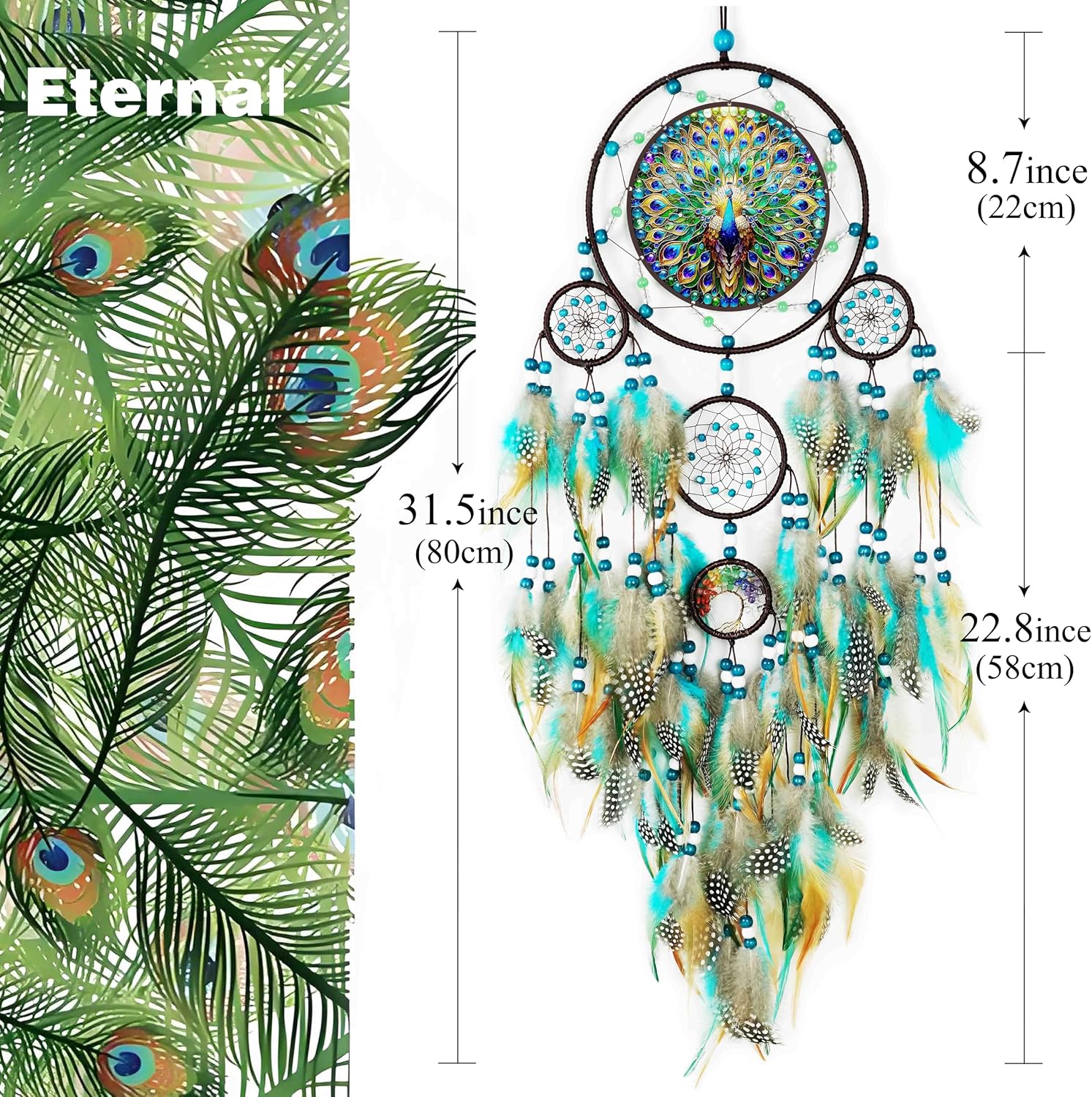 Dream Catchers,Dream Catcher Adult,Large Dream Catchers for Wall Hanging | Native American Handmade Peacock Stained for Wall Hanging Decor, Bedroom Gifts,Home Decoration Wedding Party Blessing Gift