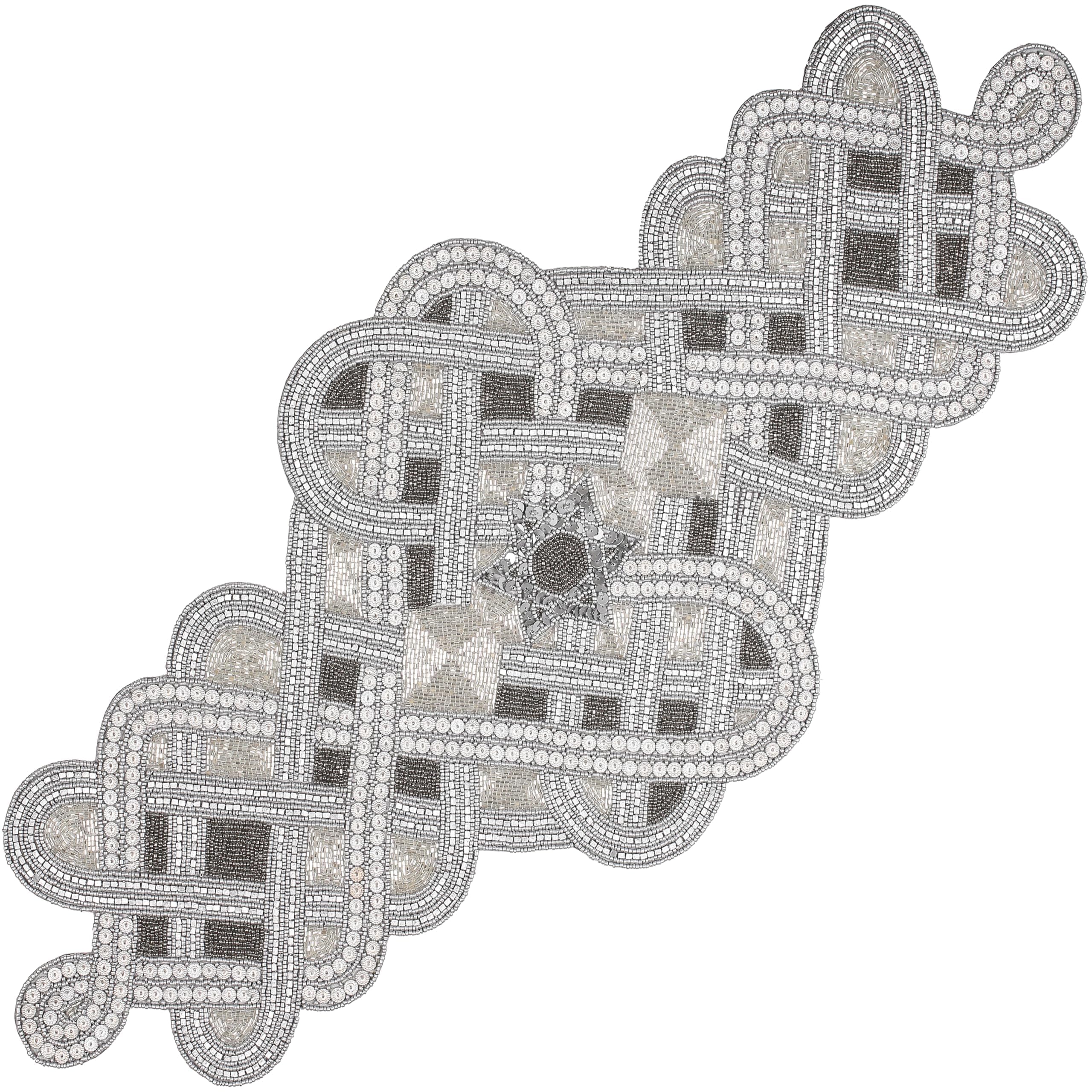 Glitz Beaded Table Runner 36" - Handmade Decorative Farmhouse Accent for Dining, Coffee Table, Wedding, Christmas - Elegant Glass Beads, Non-Slip (Grey & Silver) - ALPHA Living HOME