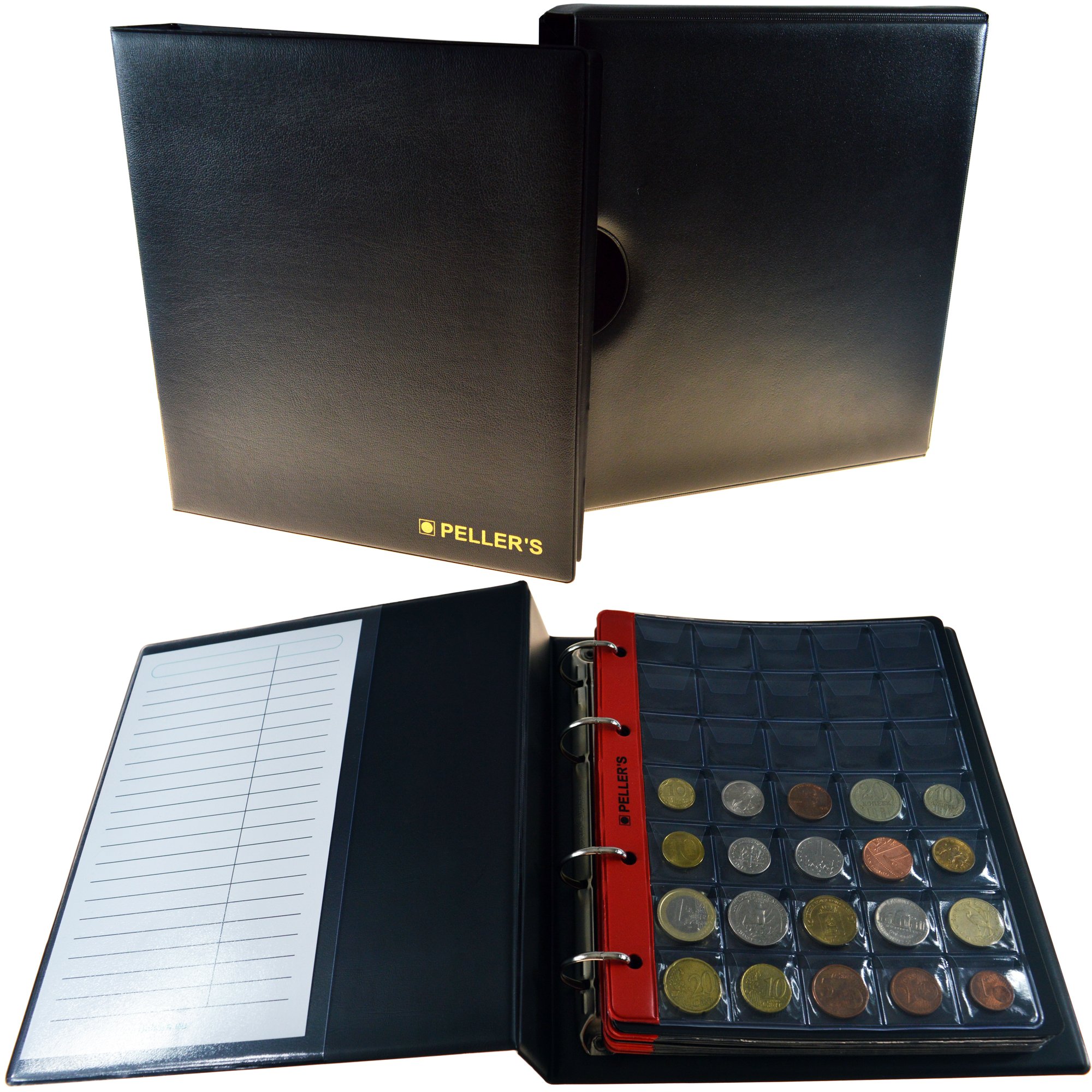Álbum De Colección Peller's Modelo M Con Cajetín - Para 350 Monedas Pequeñas De Hasta 23 Mm, 10 Hojas Y 10 Separadores Negros, Libre De Ácidos