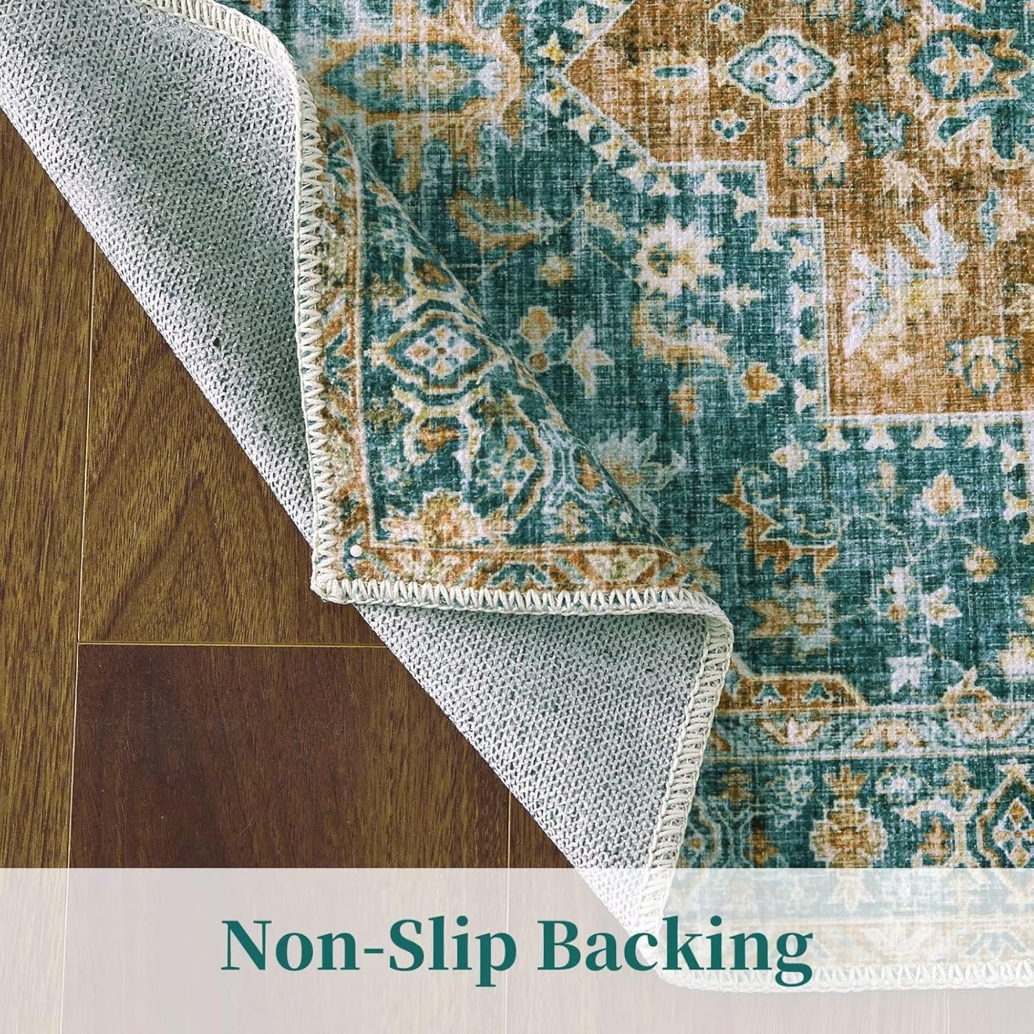 COZYLOOM 2x6 Vintage Runner Rug Medallion Distressed Accent Rug Aesthetic Boho Chenille Entryway Hallway Runners Low Pile Non-Slip Washable Rug Runner for Kitchen Laundry Green/Orange