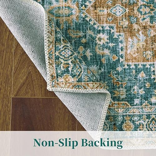 Miniatura 5 de COZYLOOM Alfombra envejecida de medallón vintage de 5 x 7 pulgadas, con estampado floral oriental, bohemio, de felpilla, suave, para sala de estar y