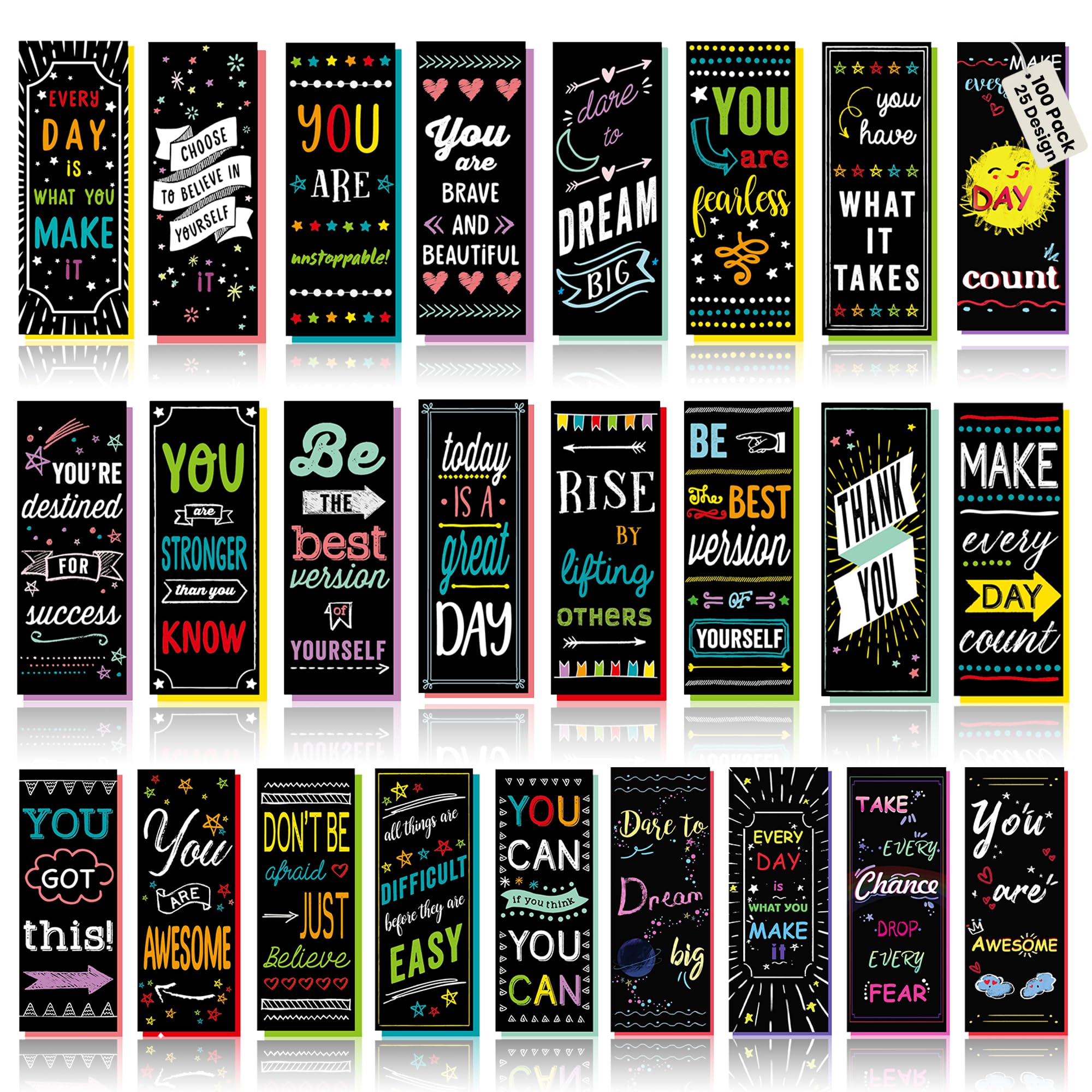 Iconikal Motivational Encouraging Inspirational Bookmarks, 100-Count