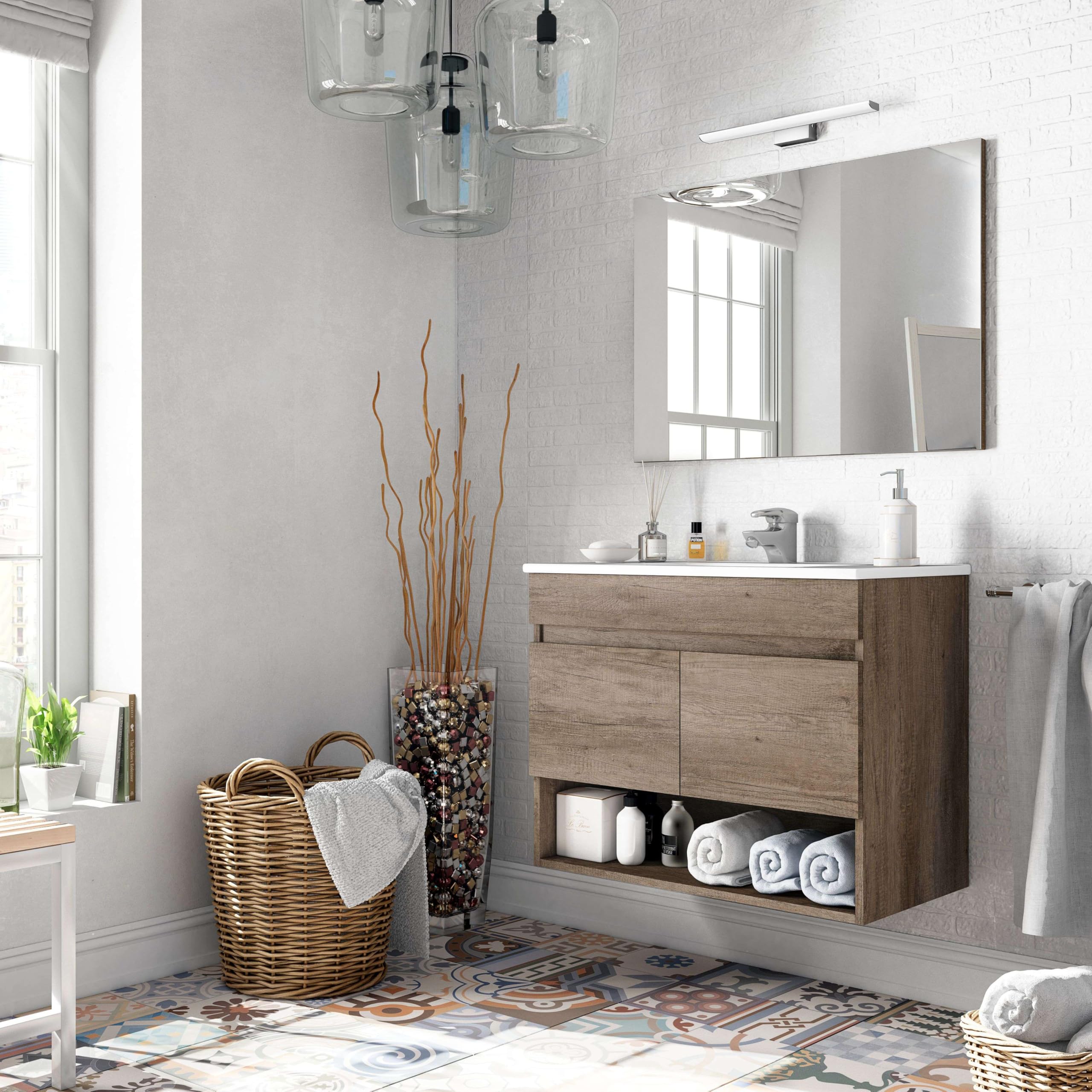 Miroytengo Mueble de Baño Estilo Natural en Color Roble Nordik con 1 Hueco de Almacenamiento y 2 Puertas 80x64x45 cm (Sin Lavabo)