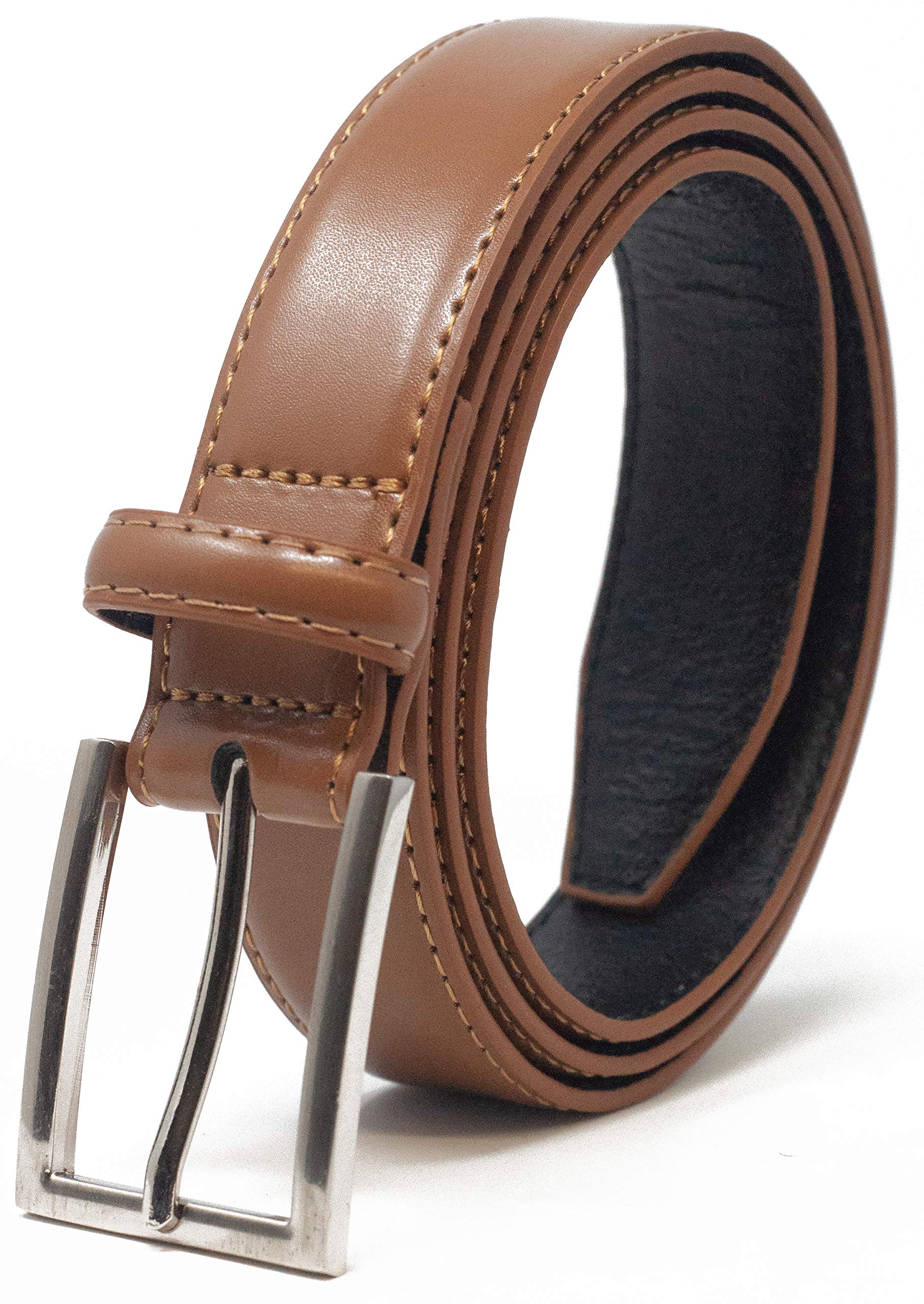 Ashford Ridge Mens 30mm (1.25") Suit Trouser Feather Stitched Leather Belt Tan Medium