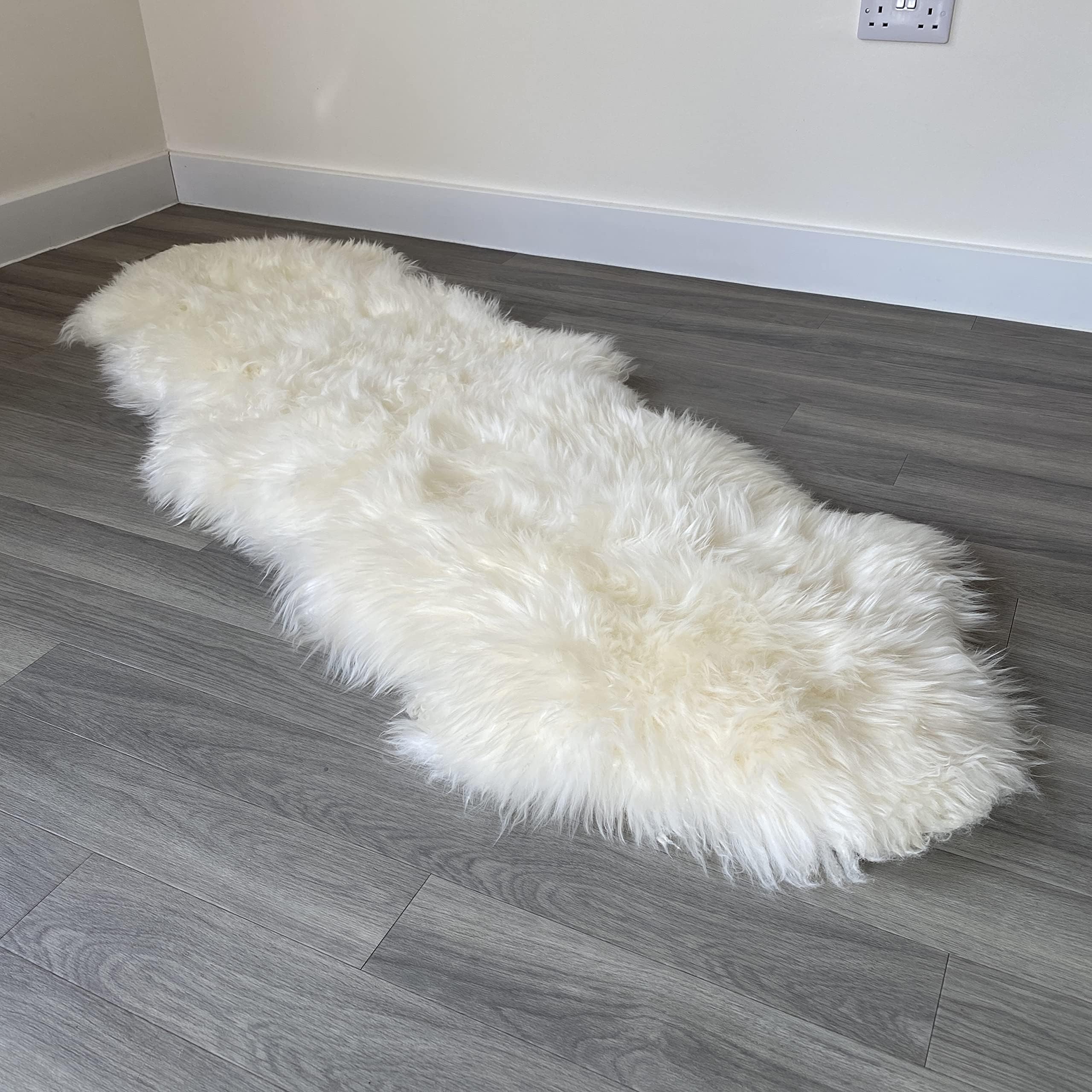 Genuine Double Natural Sheepskin Rug with Extra Thick Wool (190cm x 65cm)