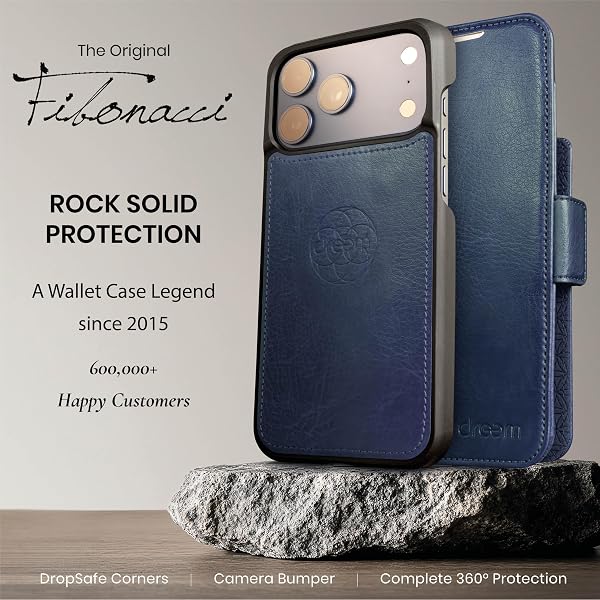 dreem Coque pour iPhone 17 Pro Max, Étui de Téléphone Révolutionnaire avec Support, en Cuir Végan, Coque Magnétique Détachable, Protection RFID, Boîte-Cadeau [Fibonacci:Royal] - 4