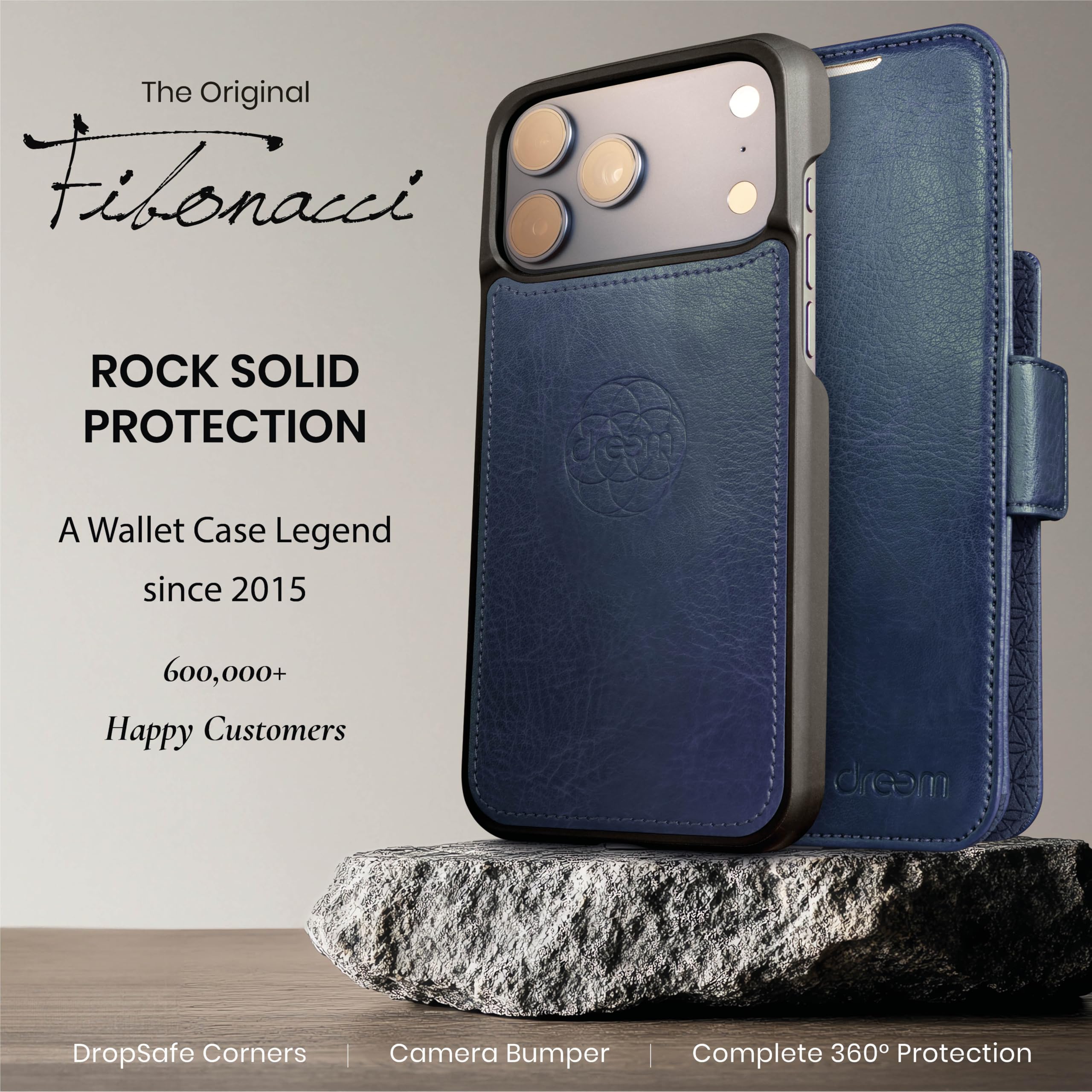 dreem Coque pour iPhone 17 Pro Max, Étui de Téléphone Révolutionnaire avec Support, en Cuir Végan, Coque Magnétique Détachable, Protection RFID, Boîte-Cadeau [Fibonacci:Royal] - 4
