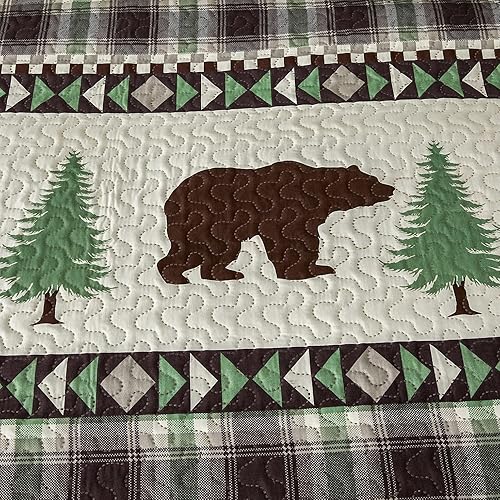 Miniatura 4 de Juego de edredones de oso de cabaña, tamaño individual, colcha ligera a cuadros, ropa de cama rústica para cabaña, árbol del bosque con fundas de