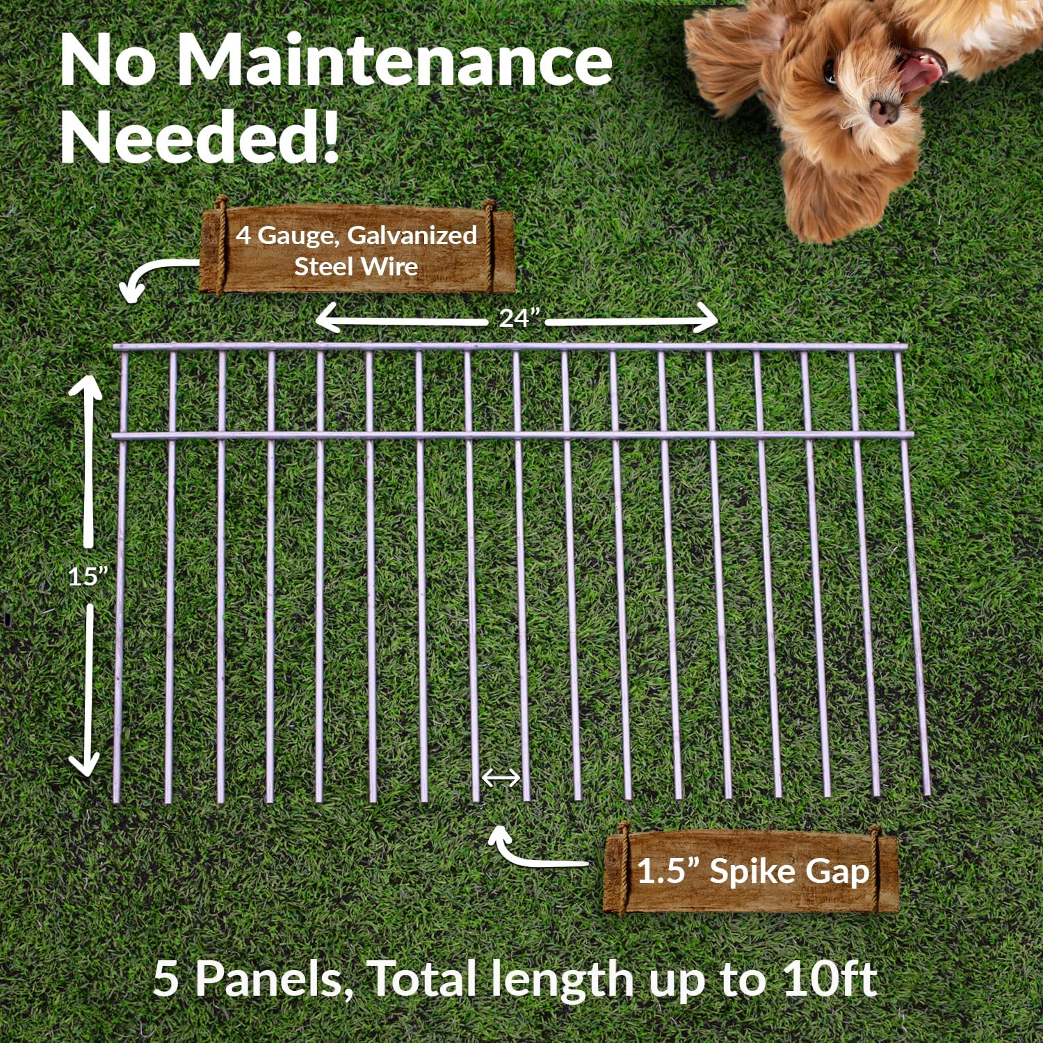 Dig Defence Original Animal Barrier Fence - X-Large Decorative Garden Fence, Outdoor No Dig Fence for Dogs and Rabbits, Yard and Patio - 24”(L) x 15”(H), 5 Pack
