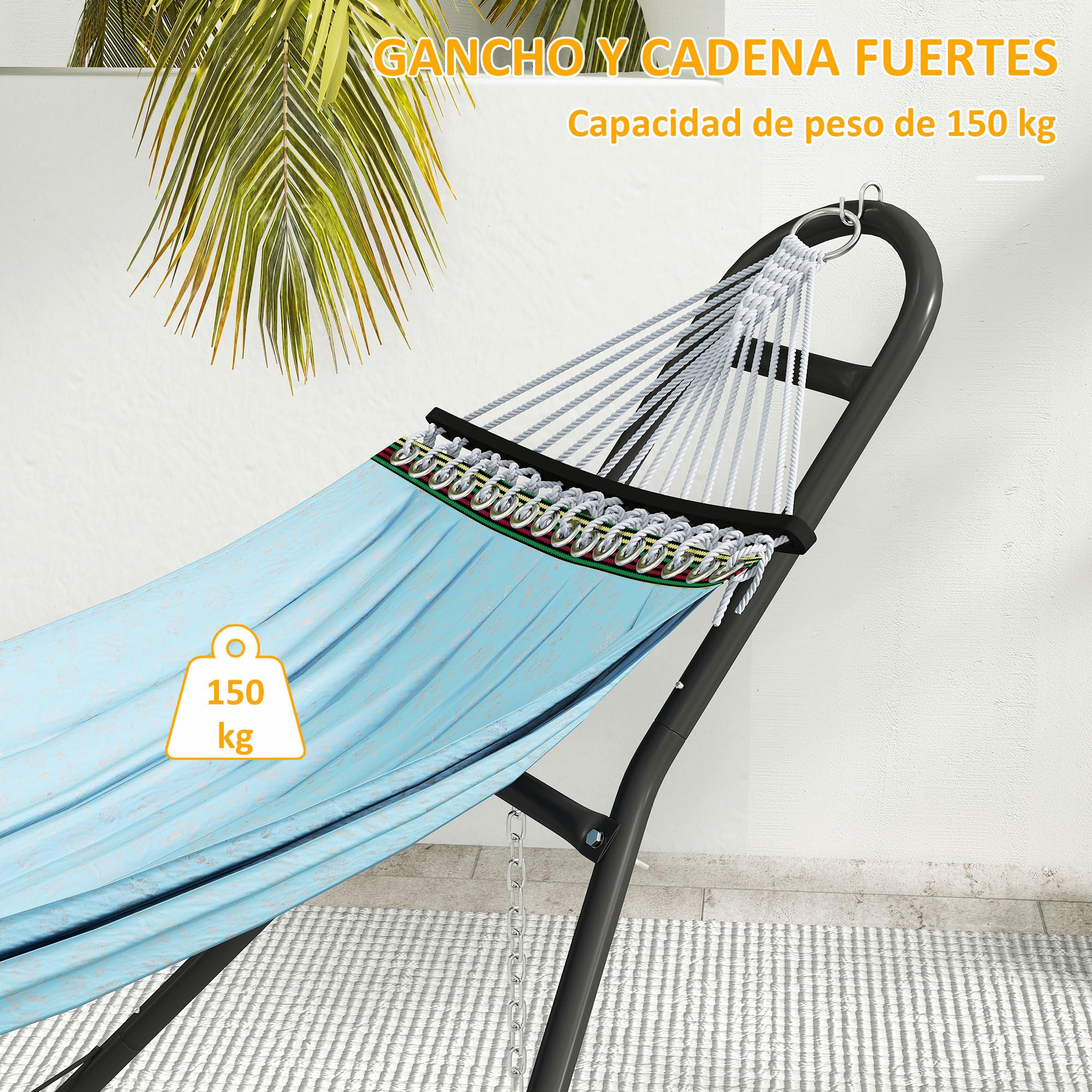 Outsunny Soporte para Hamaca para 2-3 Personas, Largo 278 cm, Cadena Ajustable, con Estructura de Acero, Ganchos en S, Pies Antideslizantes, para Hamacas de 2,75-4 m, Carga 150 kg, Negro