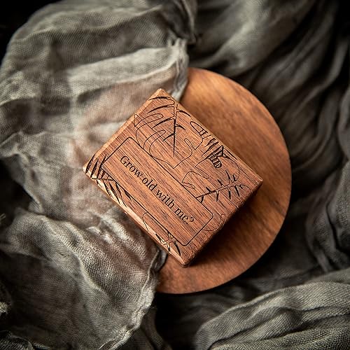 Vista 7 de MUUJEE Grow Old With Me Engraved Wooden Ring Box, Slim Engagement Proposal Ring Holder, Wedding Ceremony Ring Bearer Box, Fiance Gift Ideas
