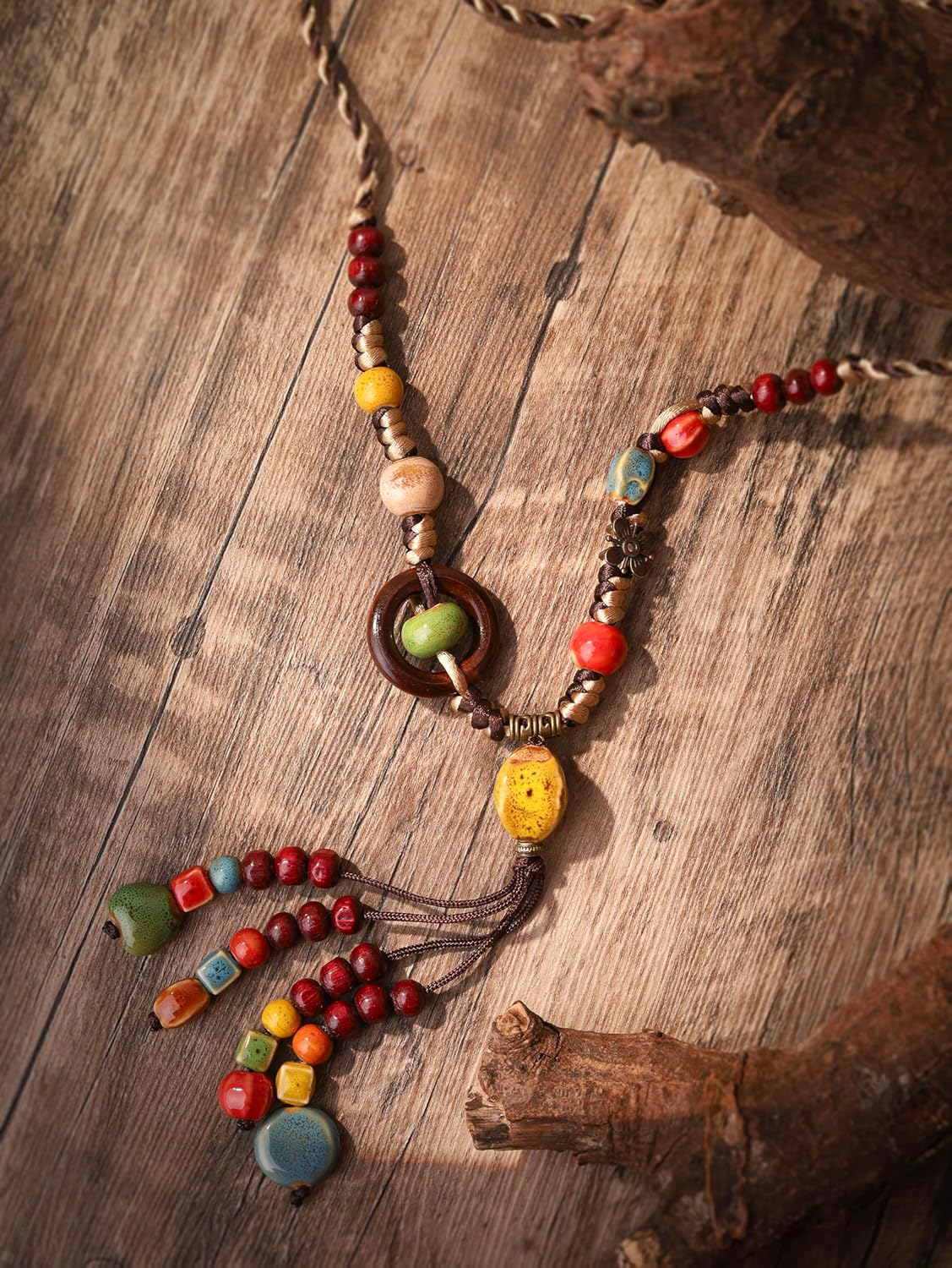 MINACHI Boho Vintage Ceramic Floral Beaded Long Necklace, Personality Jewelry for Women - Image 7