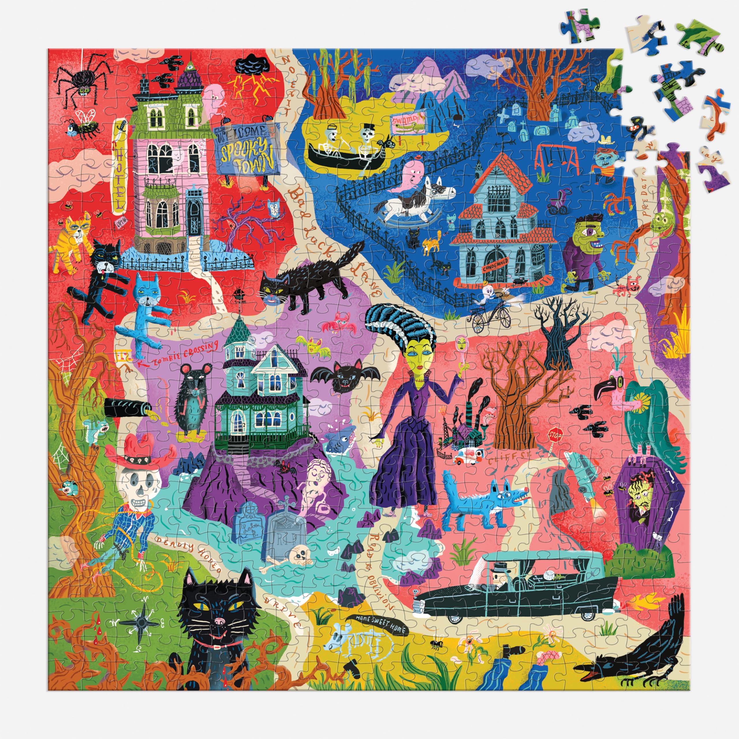 Mudpuppy Welcome to Spooky Town - 500 Piece Family Jigsaw Puzzle Featuring Bold and Spooky Illustrations of A Haunted Town Filled with Goblins Ghouls and Monsters - Image 5
