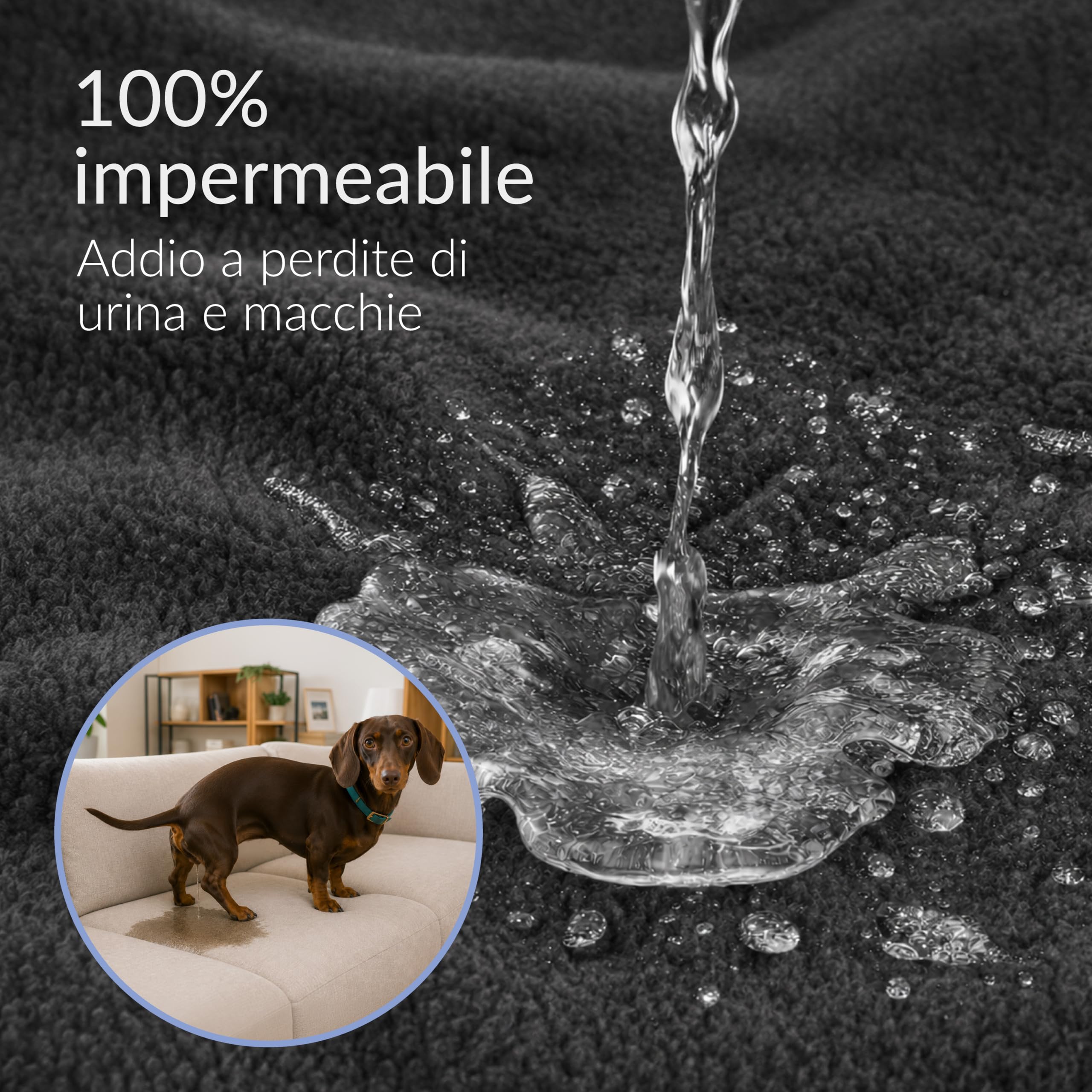 Twinzen Coperta Impermeabile per Cani 127x152 cm Grigio Scuro - Copridivano e Copriletto Reversibile in Pile Sherpa - Telo Impermeabile per Letto o Divano Lavabile