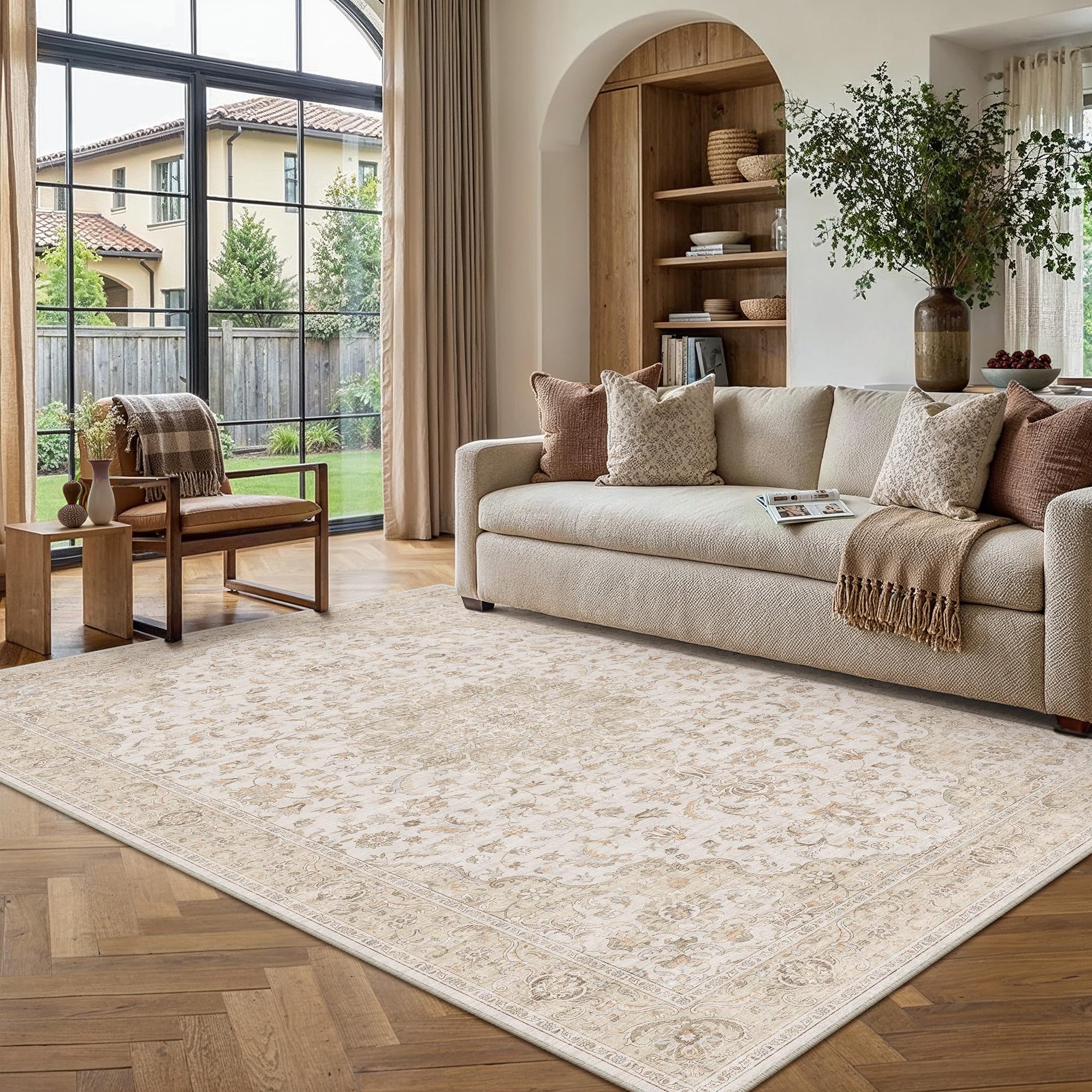 PureCozy Rugs Living Room Beige Brown 120x170cm Washable Bedroom Carpet โ image 1