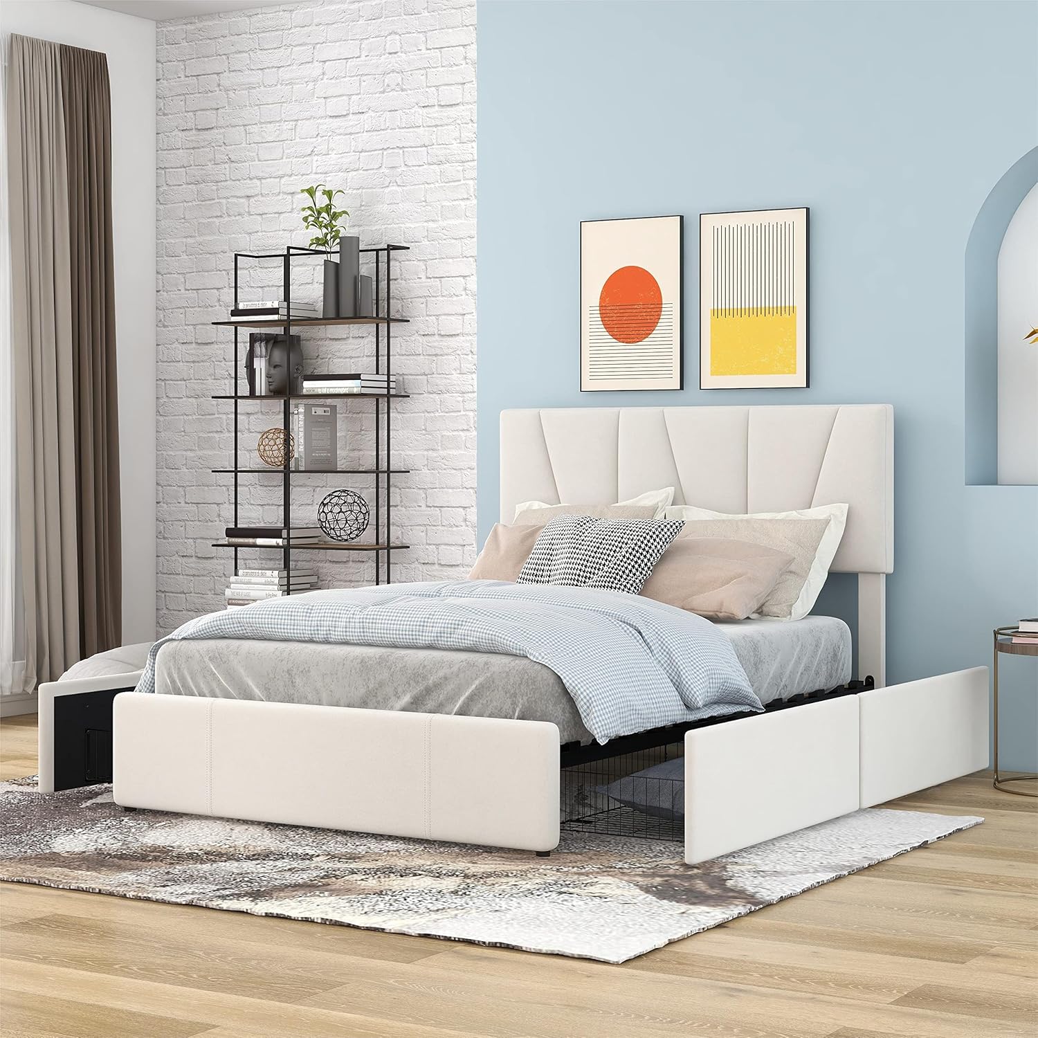 Moimhear Double Bed 140 x 200 cm, Upholstered Bed Platform Bed with