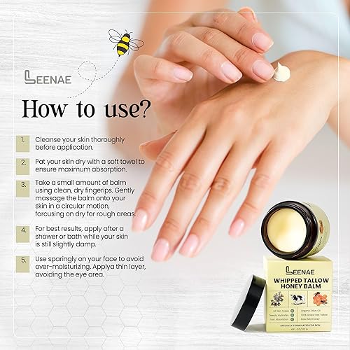 Miniatura 6 de LEENAE Bálsamo de miel de sargo de ternera batida  Hidratante facial de caldo alimentado con pasto  Sarga de res natural sin perfume para la piel