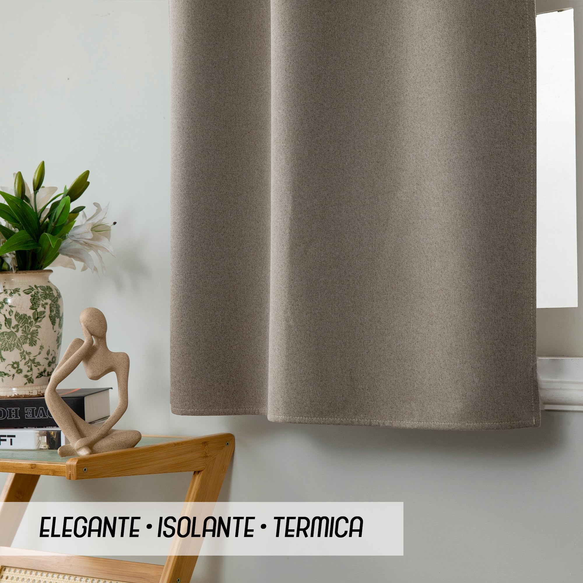 GIRASOLE HOME Tende Barbados Termiche Totalmente Oscuranti 2 Pannelli 55x130cm Tasca Tortora