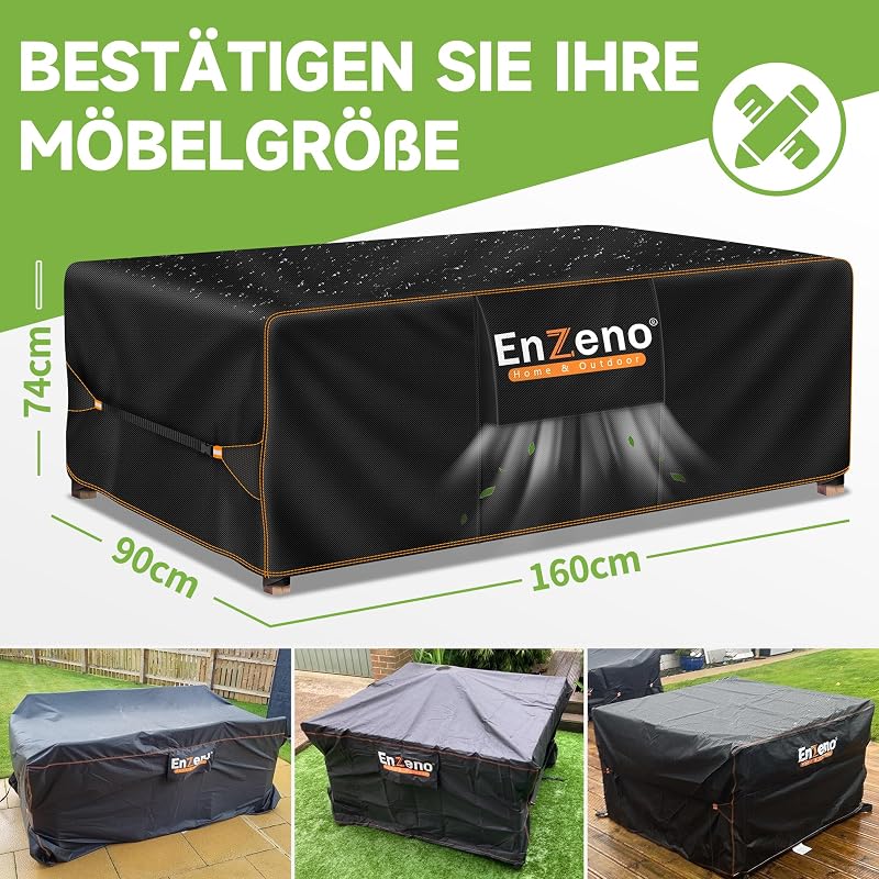 Husă de protecție pentru mobilier de grădină Enzeno, prelată impermeabilă din material Oxford pentru iarnă, 160 x 90 x 74 cm