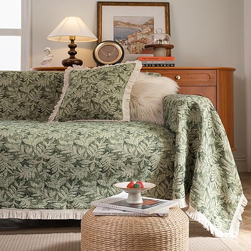 Miniatura 16 de vctops Fundas de sofá jacquard vintage para sofá seccional, patrón geométrico con flecos, protector de sofá para perros, loveseat futón funda en