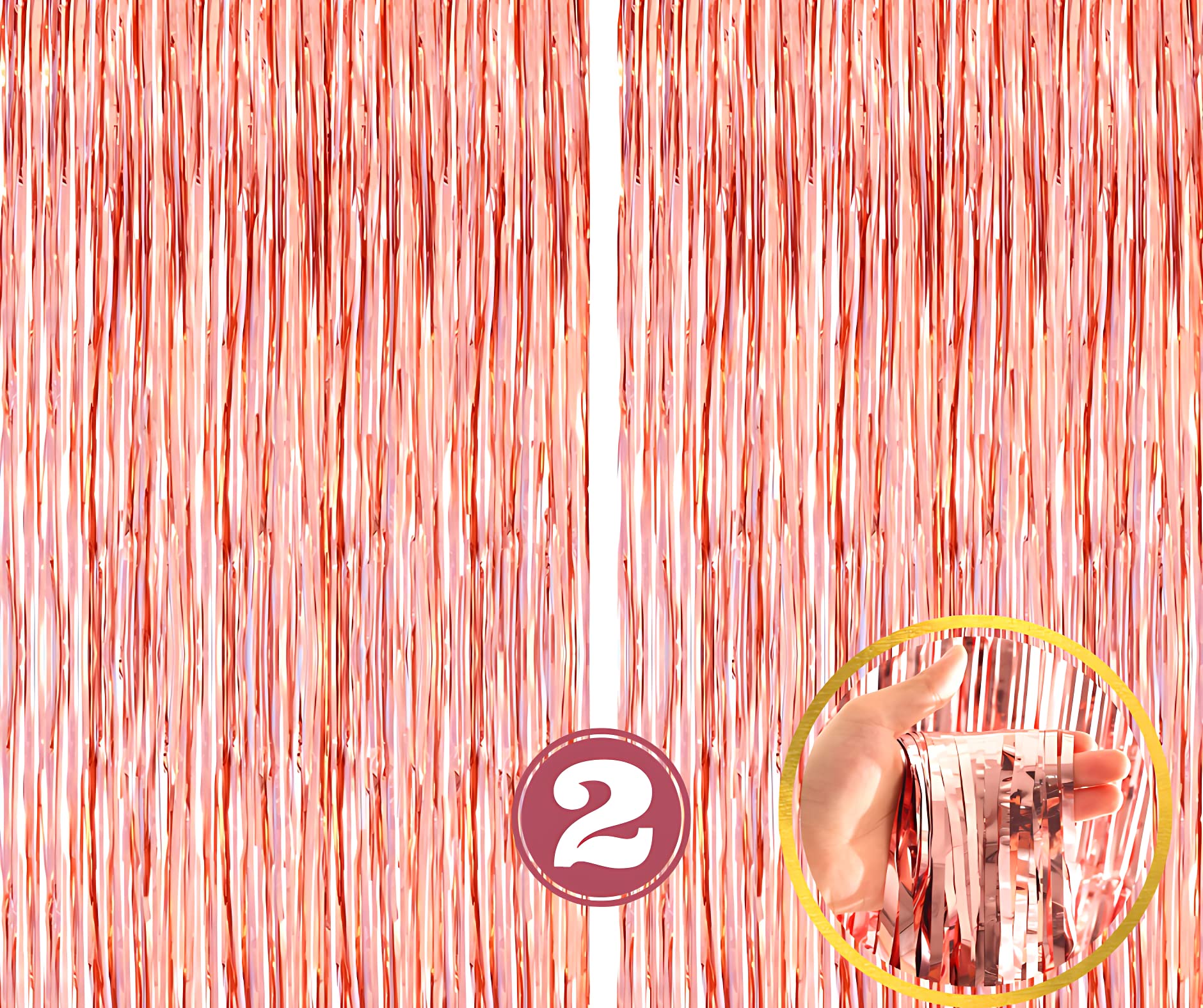 Flyloons Rose Gold Foil Curtains for Birthday Decoration items Pack of 2 Baby shower Anniversary, Marriage, Bachelorette Party celebration theme