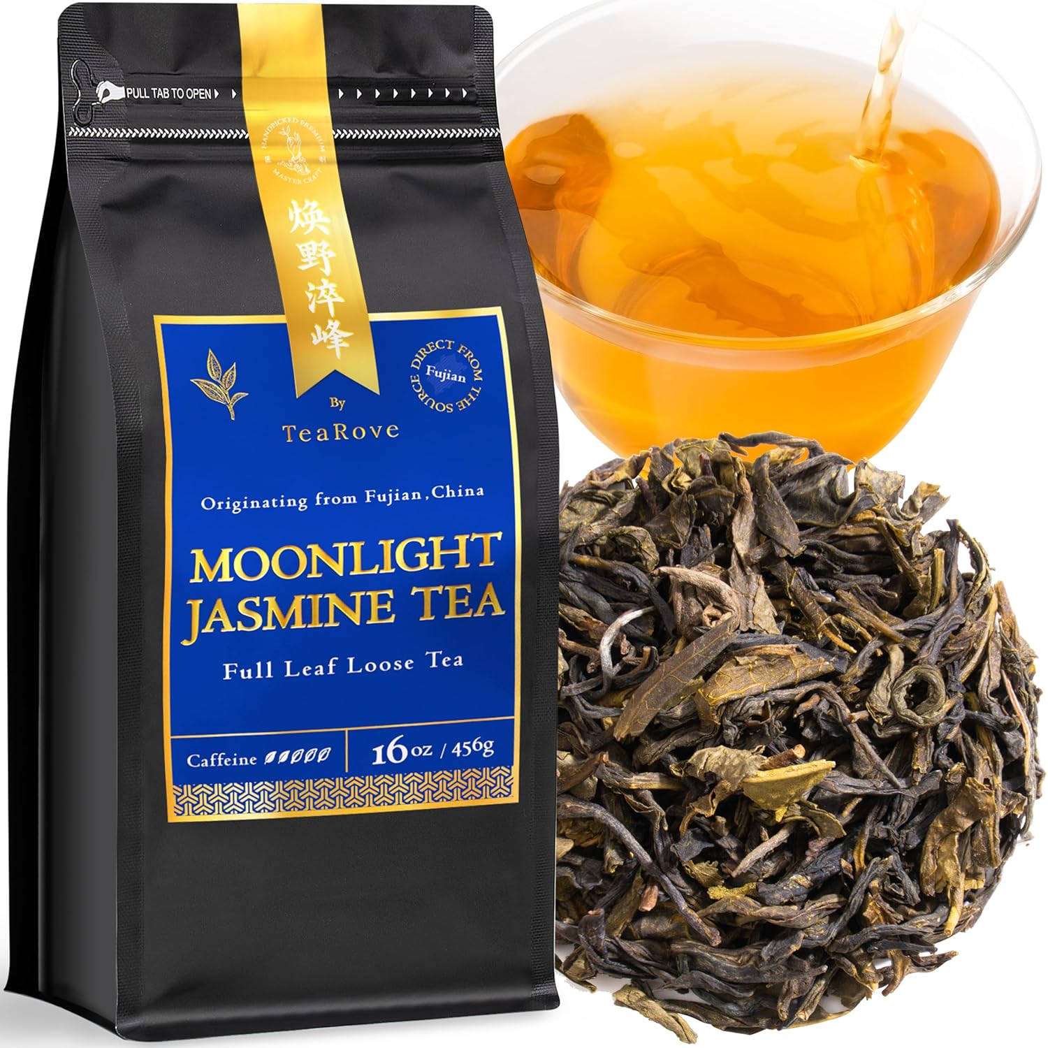 TeaRove Moonlight Jasmine Green Tea Loose Leaf, Low Caffeinated, 16oz/456g Premium Chinese Green Tea Whole Leaves, Enjoy Hot or Iced,Jasmine Sweetness & Magnolia Cream, Silky Finish