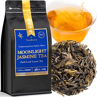 TeaRove Moonlight Jasmine Green Tea Loose Leaf, Low Caffeinated, 16oz/456g Premium Chinese Green Tea Whole Leaves, Enjoy Hot or Iced,Jasmine Sweetness & Magnolia Cream, Silky Finish