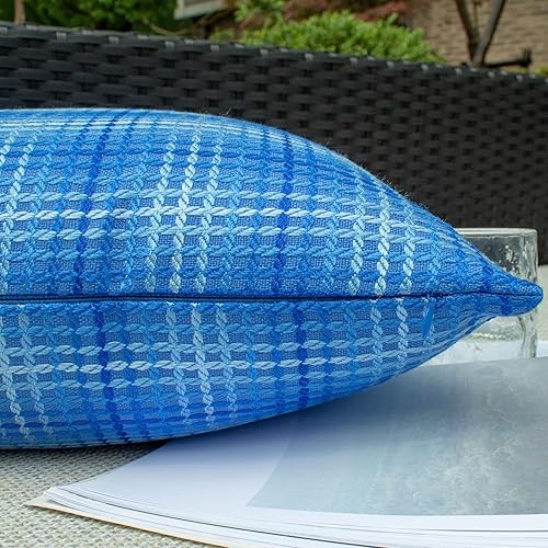 Miniatura 3 de Kevin Textile - Juego de 2 fundas de almohada impermeables para exteriores para muebles de patio, fundas de cojín decorativas de lino para