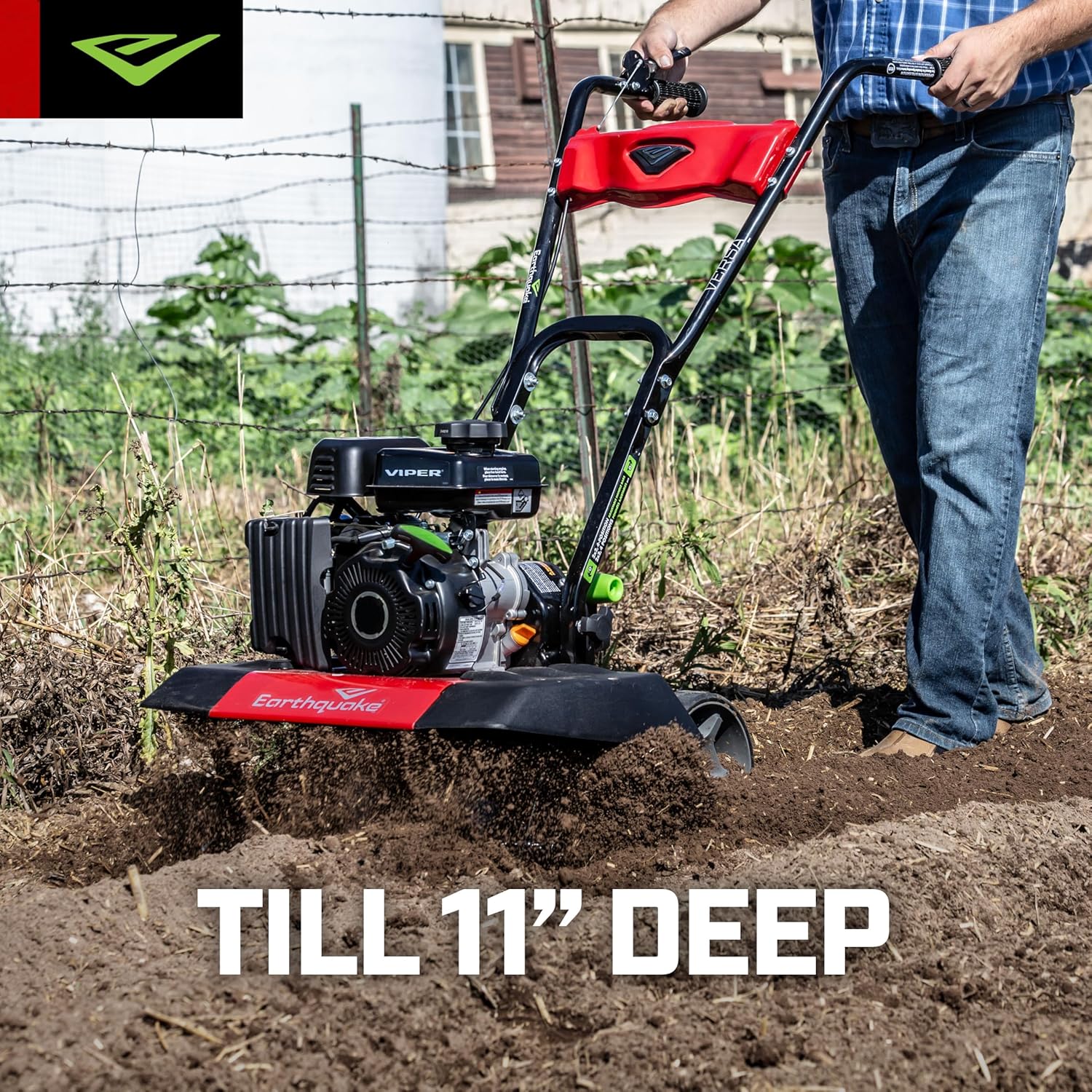Earthquake Versa 2-in-1 Tiller Cultivator with a 79cc 4-Cycle Viper Engine, Removable Side Shields, Toolless Tilling Width Adjustment, Integrated Transport Wheels, Model: 24734