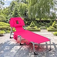 Vista 7 de GYMAX Silla bronceadora, tumbona de playa plegable con agujero para el brazo facial, respaldo ajustable, bolsillo lateral, almohada y asa