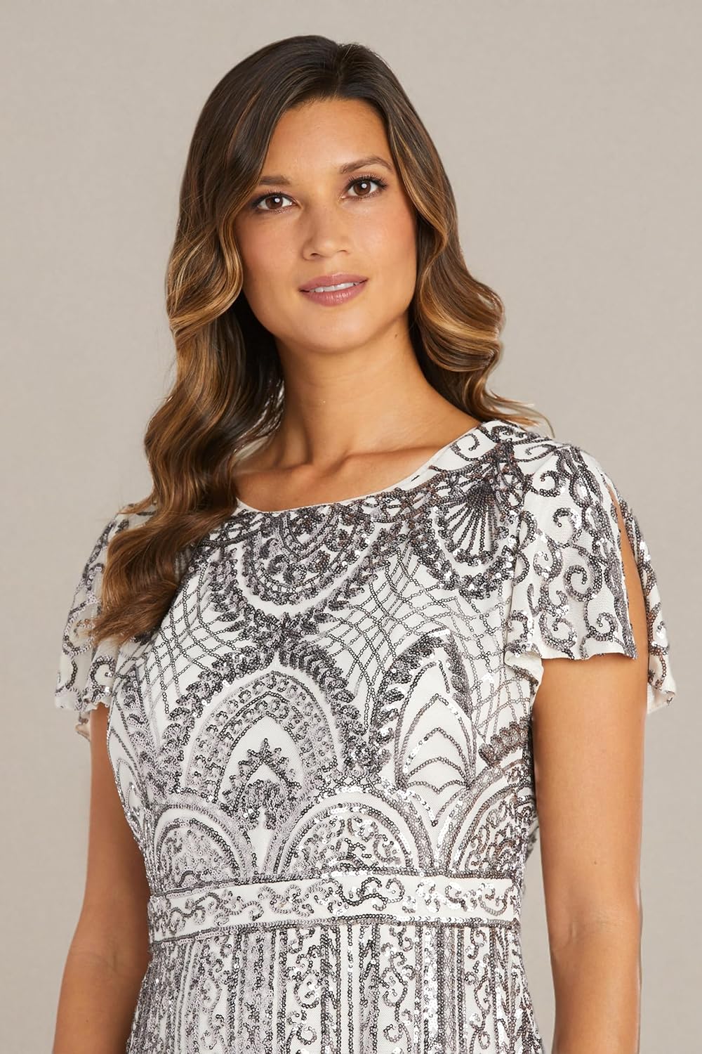 R&M Richards Women's Elegant Sequin Bodice Chiffon Maxi Dress W/Cape Sheer Sleeves | Evening Cocktail Party - Image 8