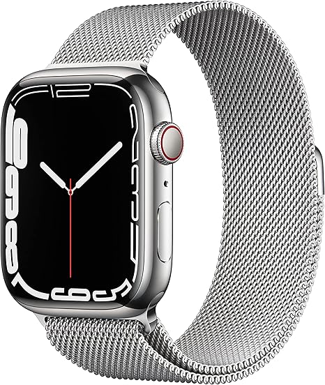 Apple Watch Series 7 (GPS + Cellular) Boîtier en Acier Inoxydable Argent de  45 mm, Bracelet Milanais Argent : Amazon.fr: High-Tech