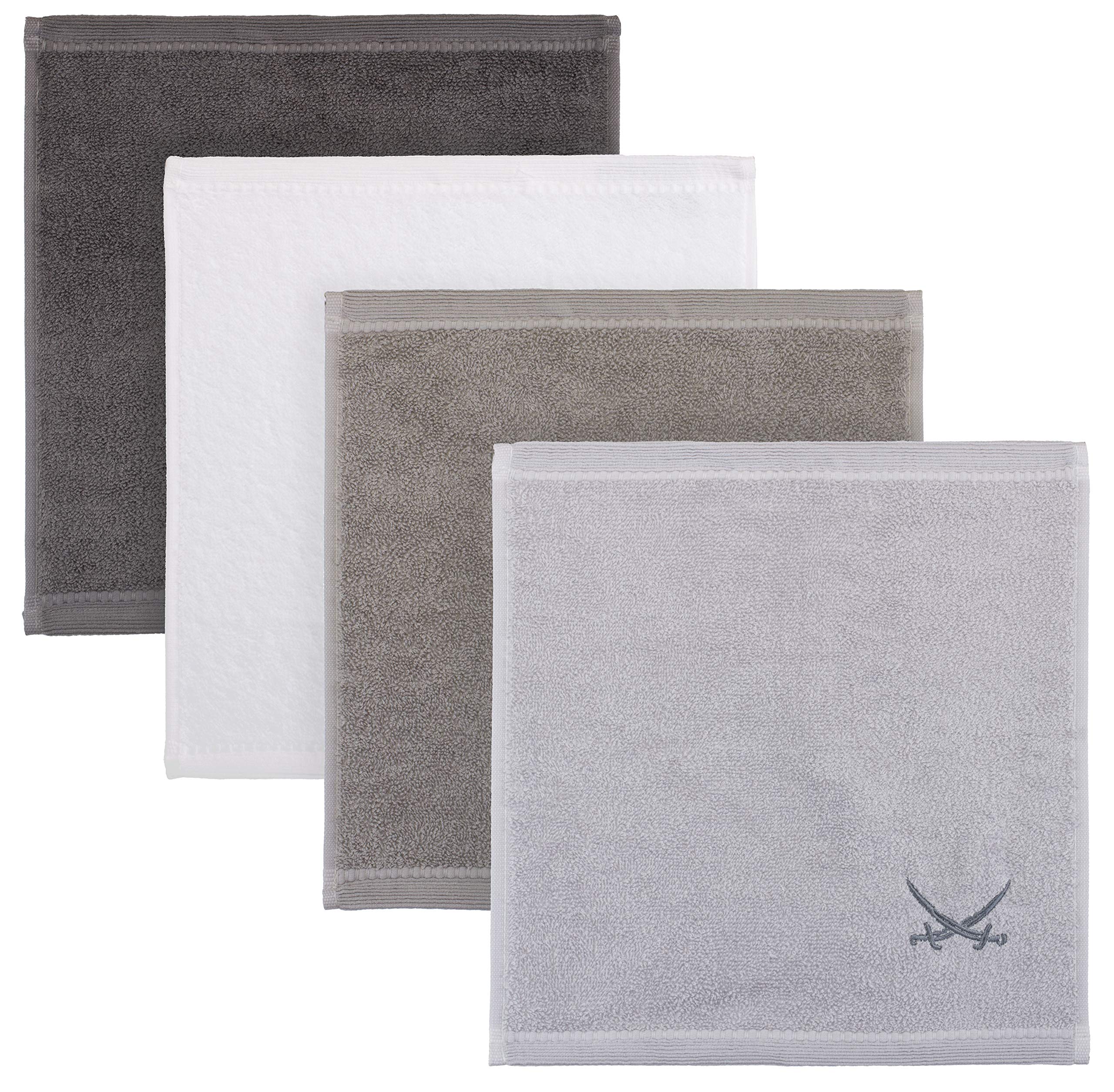 Sansibar - Set di 12 asciugamani per ospiti con logo ricamato, 100% cotone, 30 x 30 cm, colore: Argento