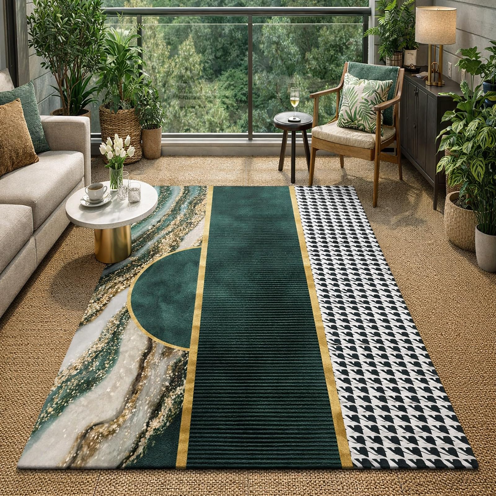 Tapis de décoration pour réchauffer un grand salon froid et moderniser le sol
