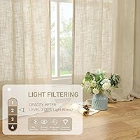 Vista 3 de LAMIT Natural Linen Curtains 95 Inch for Living Room, Back Tab and Rod Pocket Linen Textured Semi Sheer Curtains Light Filtering Drapes for