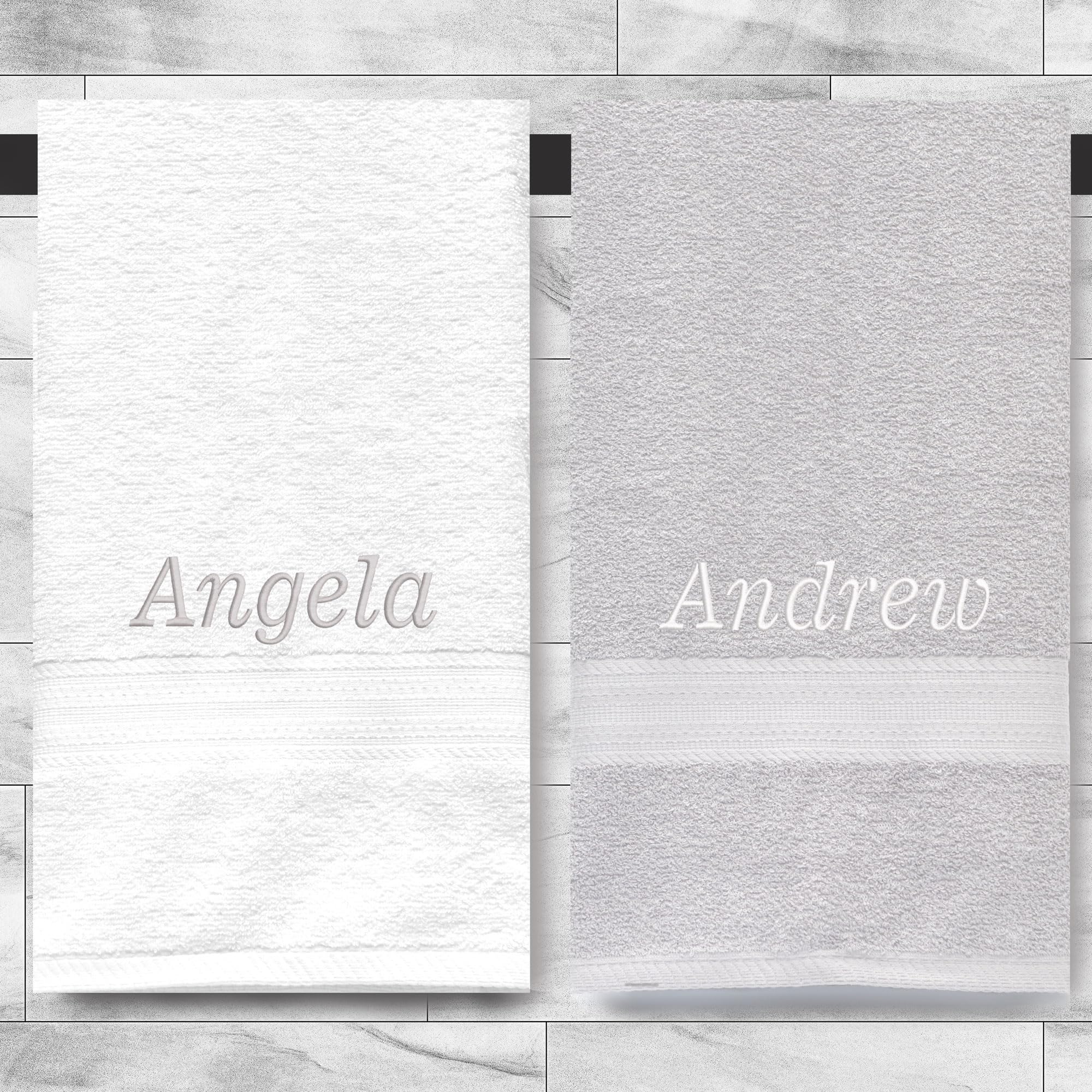 Shape28 Personalized Bath Towels Set of 2 27 x 54 - Custom Name Embroidered Soft Absorbent Cotton White