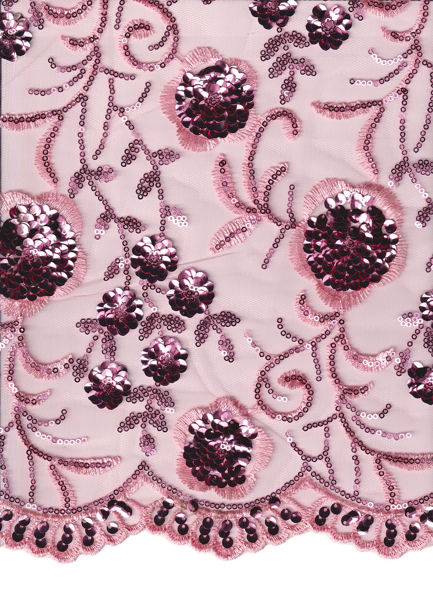 Japanese-Inspired Sequined Lace Fabric 130cm Wide in 10 Beautiful Colours - Rouge Pink - Half METRE