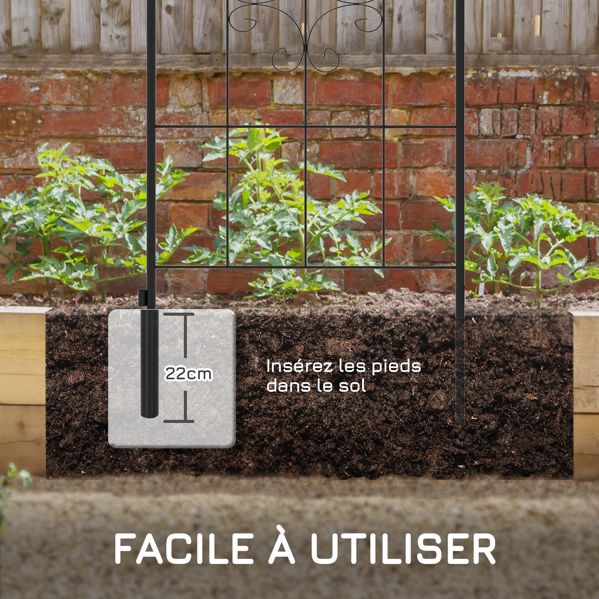 Outsunny Lot de 2 Treillis de Jardin Support en Acier 50L x 180H cm Noir
