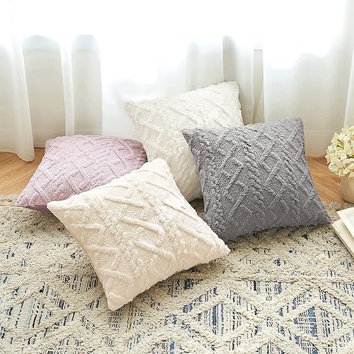 Miniatura 5 de MIULEE Paquete de 2 fundas de almohada decorativas de lana sintética de Navidad, suaves, mullidas, de forro polar corto, cuadradas, fundas de cojín