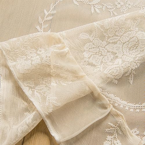 Miniatura 3 de Deeprove Juego de 2 paneles de cortinas de encaje beige de 96 pulgadas de largo, diseño rococó francés con borde con volantes, estilo shabby chic,