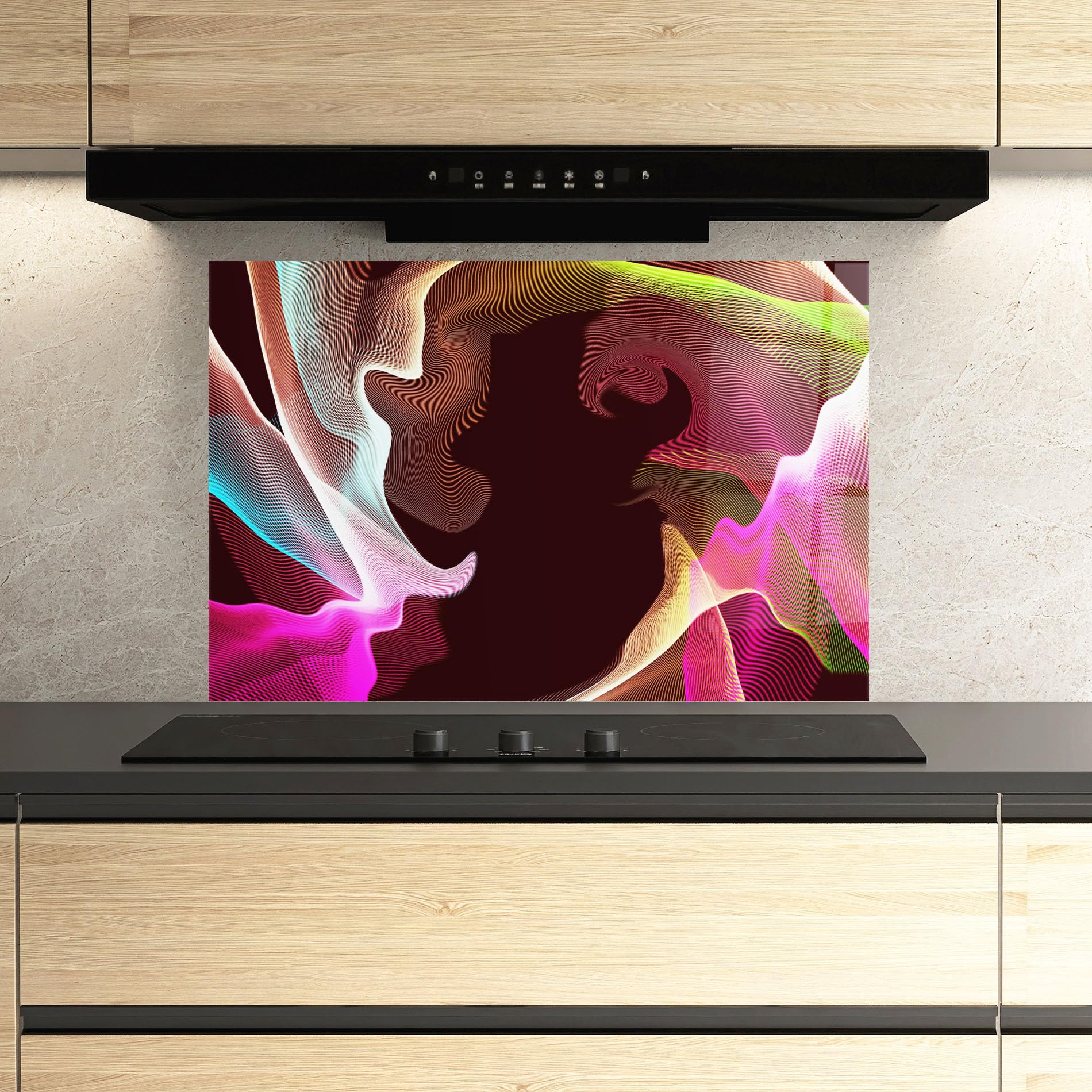 ARTHUB® Crédence de Cuisine en Verre 60x100 cm, Abstract Wave Effect | Protection Contre Les éclaboussures, Revêtement Mural en Carreaux, Plaque en Verre, Verre trempé, Abstrait