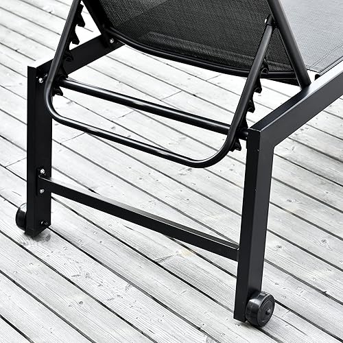 Miniatura 9 de Outsunny Tumbona para exteriores con ruedas, reclinable de cinco posiciones para tomar el sol, tomar el sol, marco de acero, tela transpirable